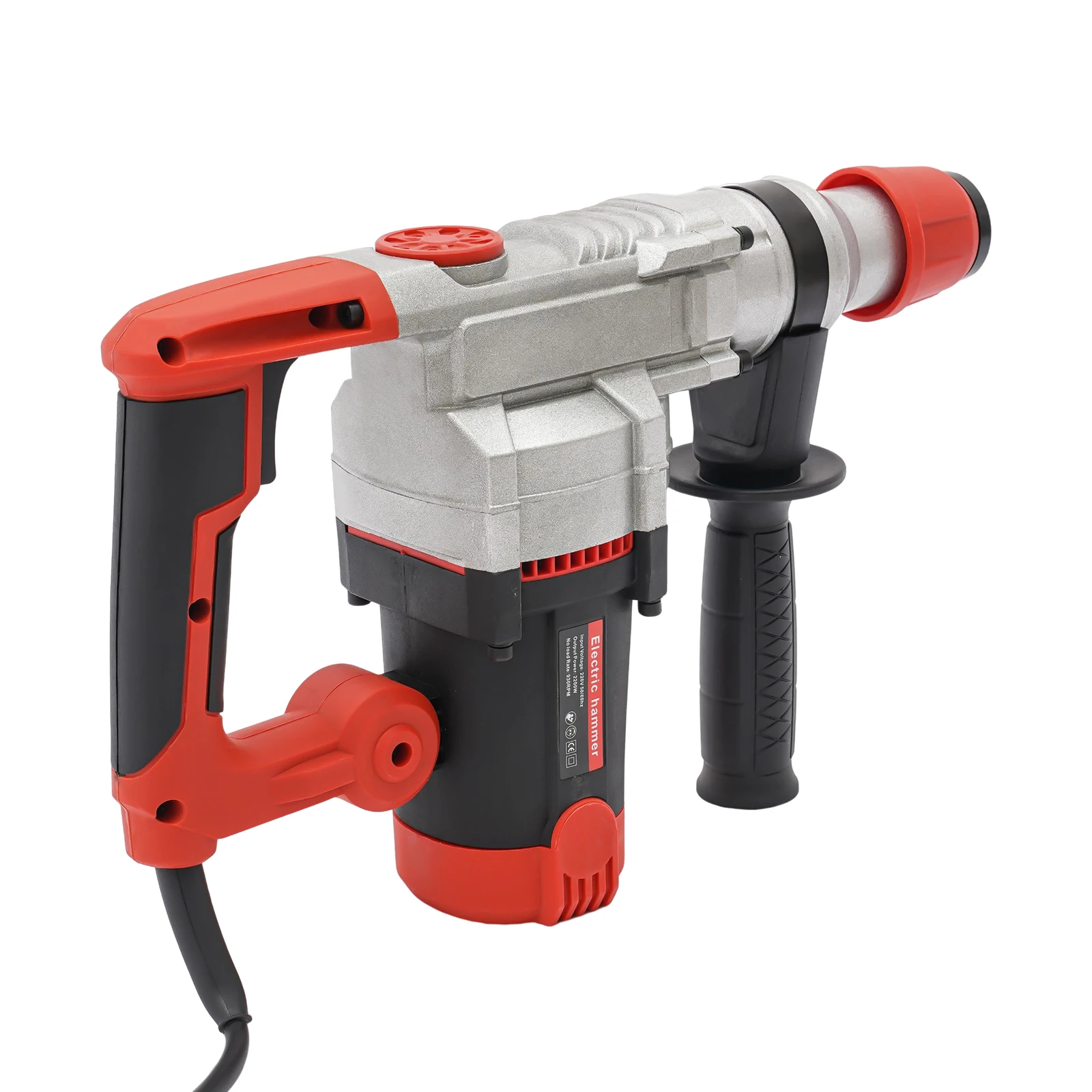 2200W Electric Rotary Demolition Hammer Drill Handheld Concrete Breaker Perforator Chisel Percussion Drill 0-930Rpm with 6 Bits