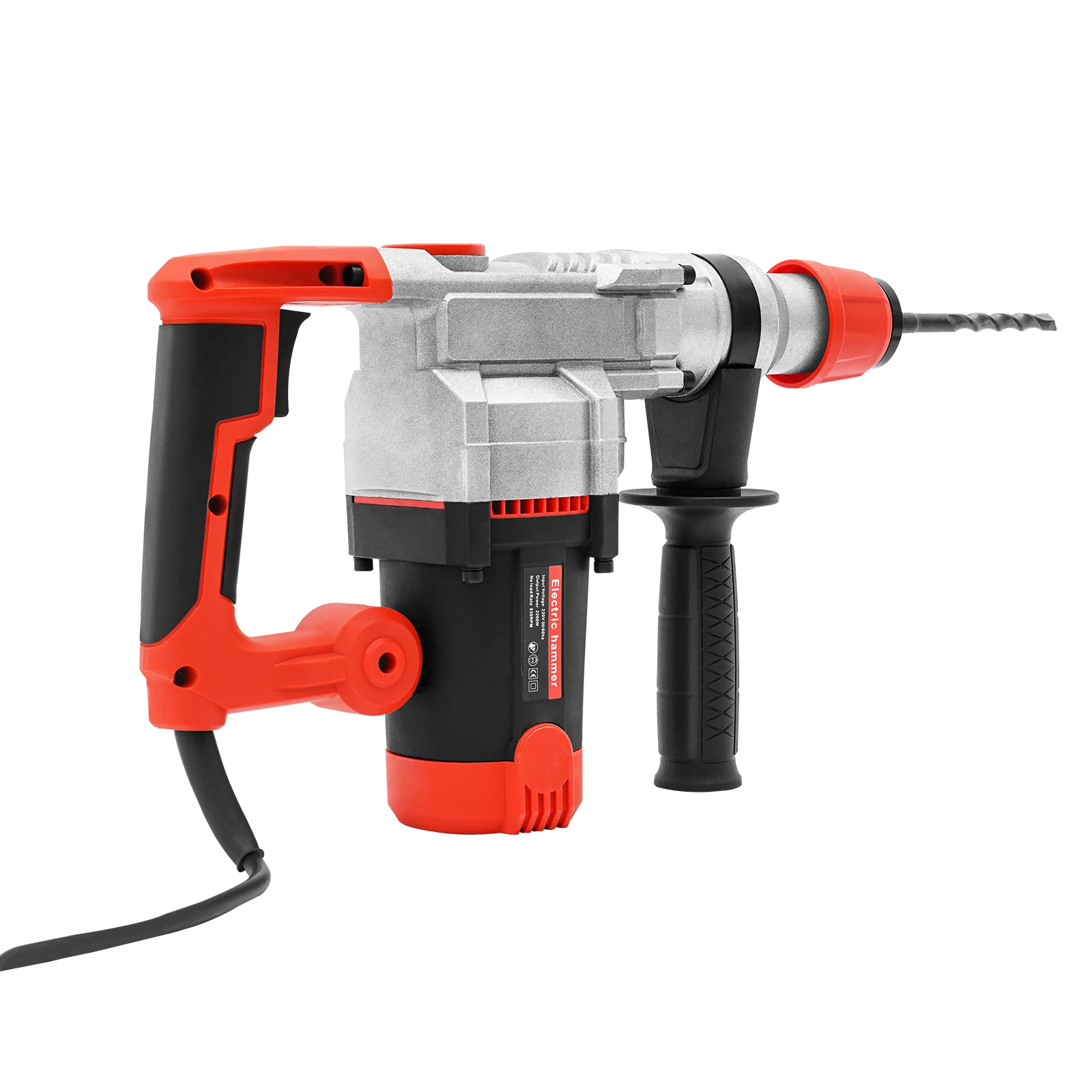 2200W Electric Rotary Demolition Hammer Drill Handheld Concrete Breaker Perforator Chisel Percussion Drill 0-930Rpm with 6 Bits