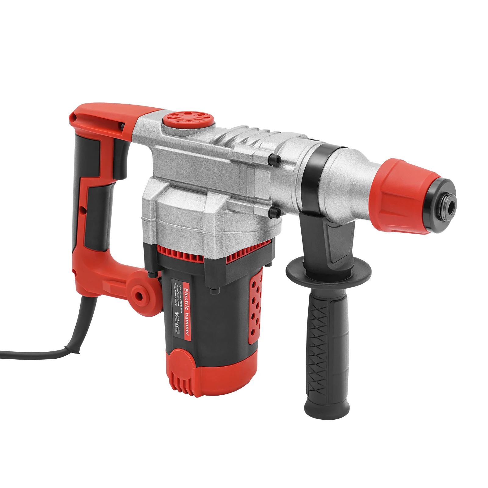 2200W Electric Rotary Demolition Hammer Drill Handheld Concrete Breaker Perforator Chisel Percussion Drill 0-930Rpm with 6 Bits