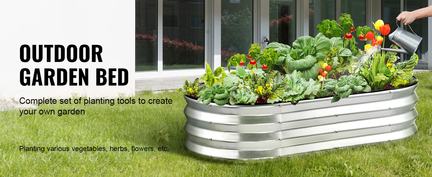 SucceBuy Raised Garden Bed Kit Metal Raised Planter Box Garden Beds Outdoor for Vegetables Flowers and Herbs with Open Bottom