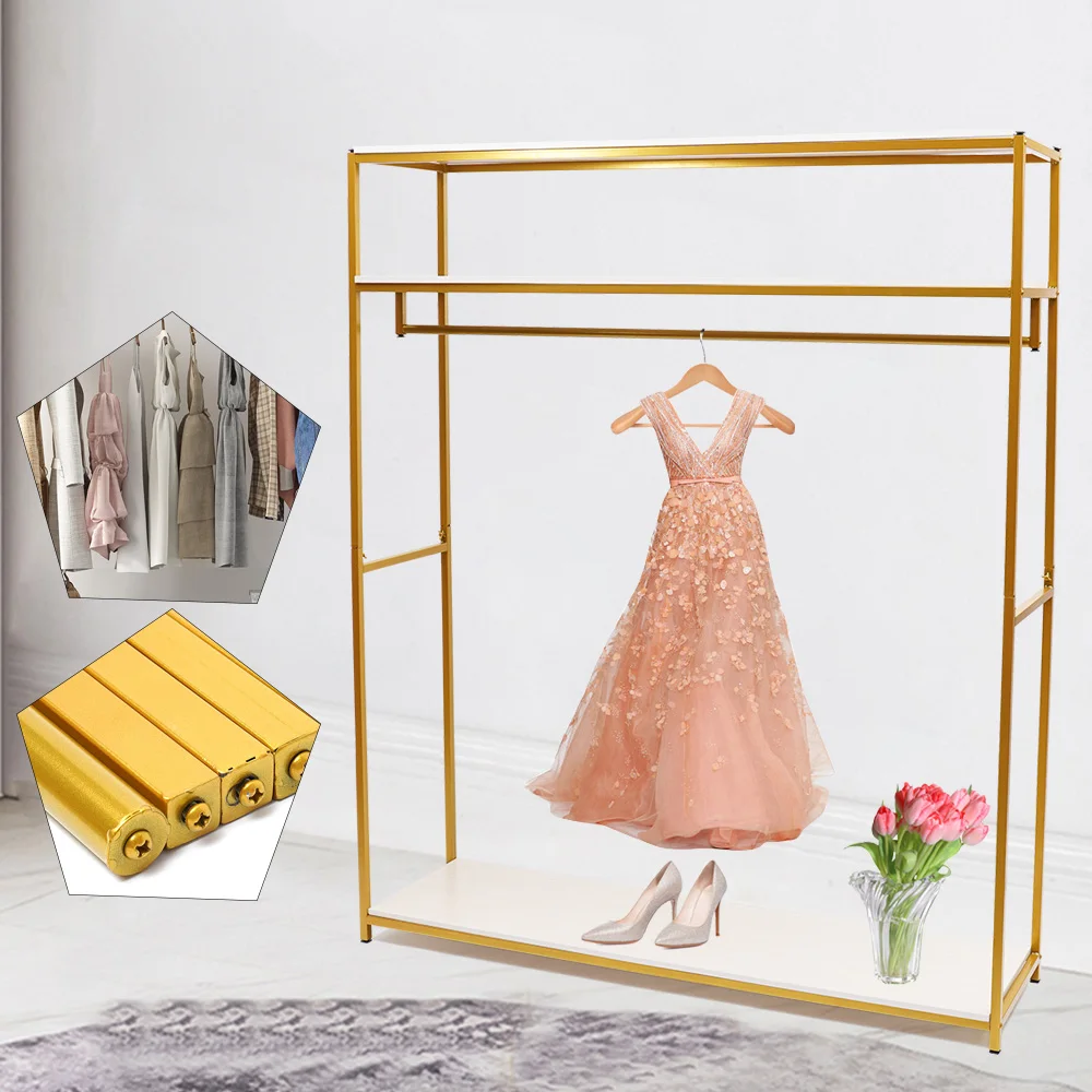 OUT OF STOCK Bymaocar Clothes Rack Metal Coat Stand with Clothes Rails and Shelf Multifunctional Freestanding Garment Rack Easy Assembly Gold