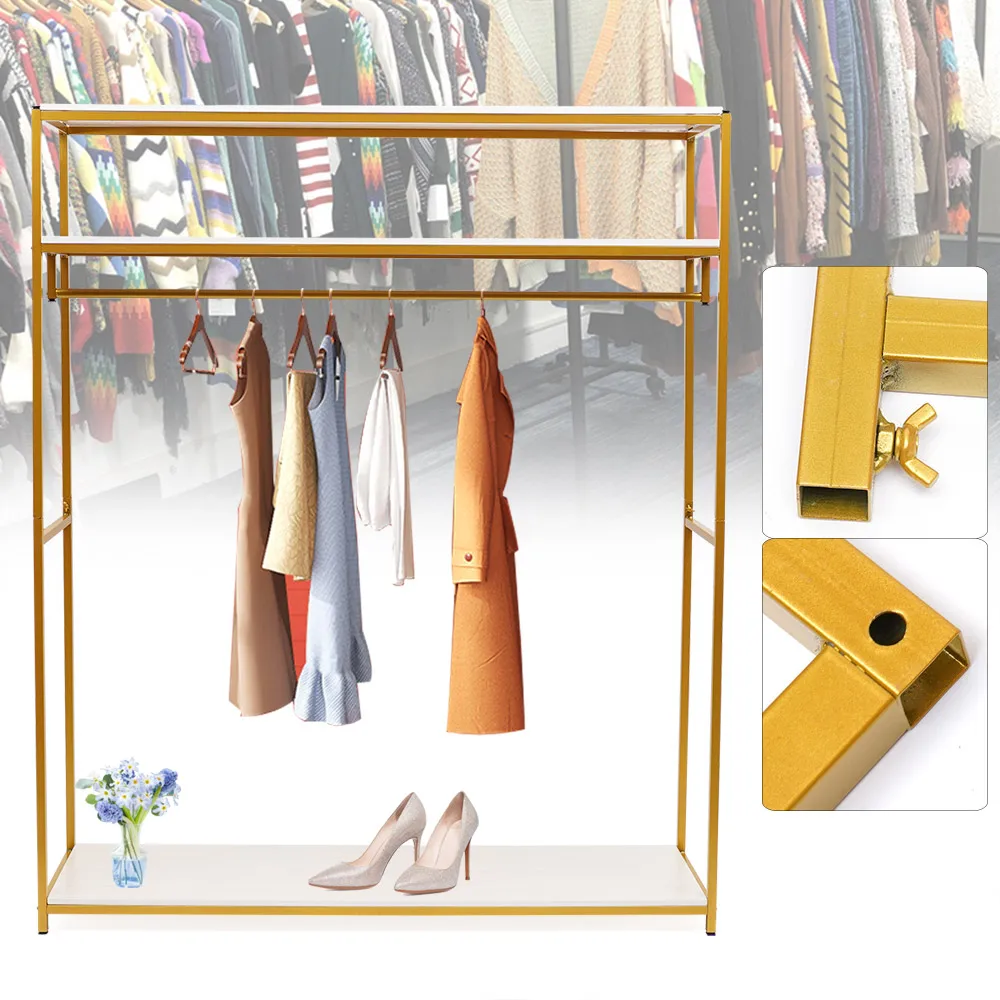 OUT OF STOCK Bymaocar Clothes Rack Metal Coat Stand with Clothes Rails and Shelf Multifunctional Freestanding Garment Rack Easy Assembly Gold