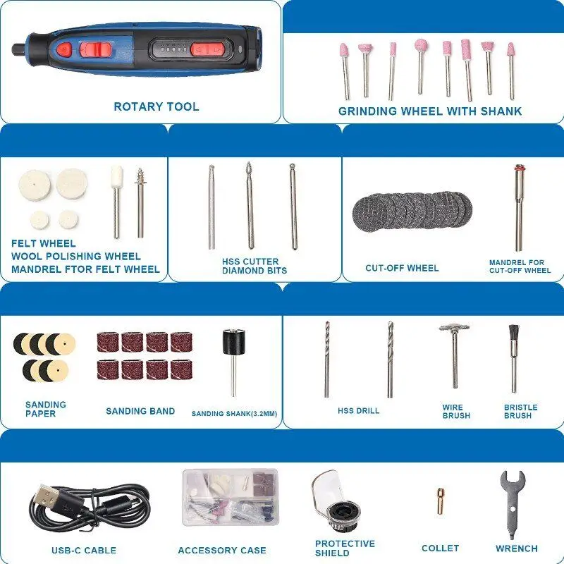 HERZO 4V Cordless Mini Drill Rotary Tool With 42pcs Grinding Accessories Set Engraving Pen MultifunctionHRT41V