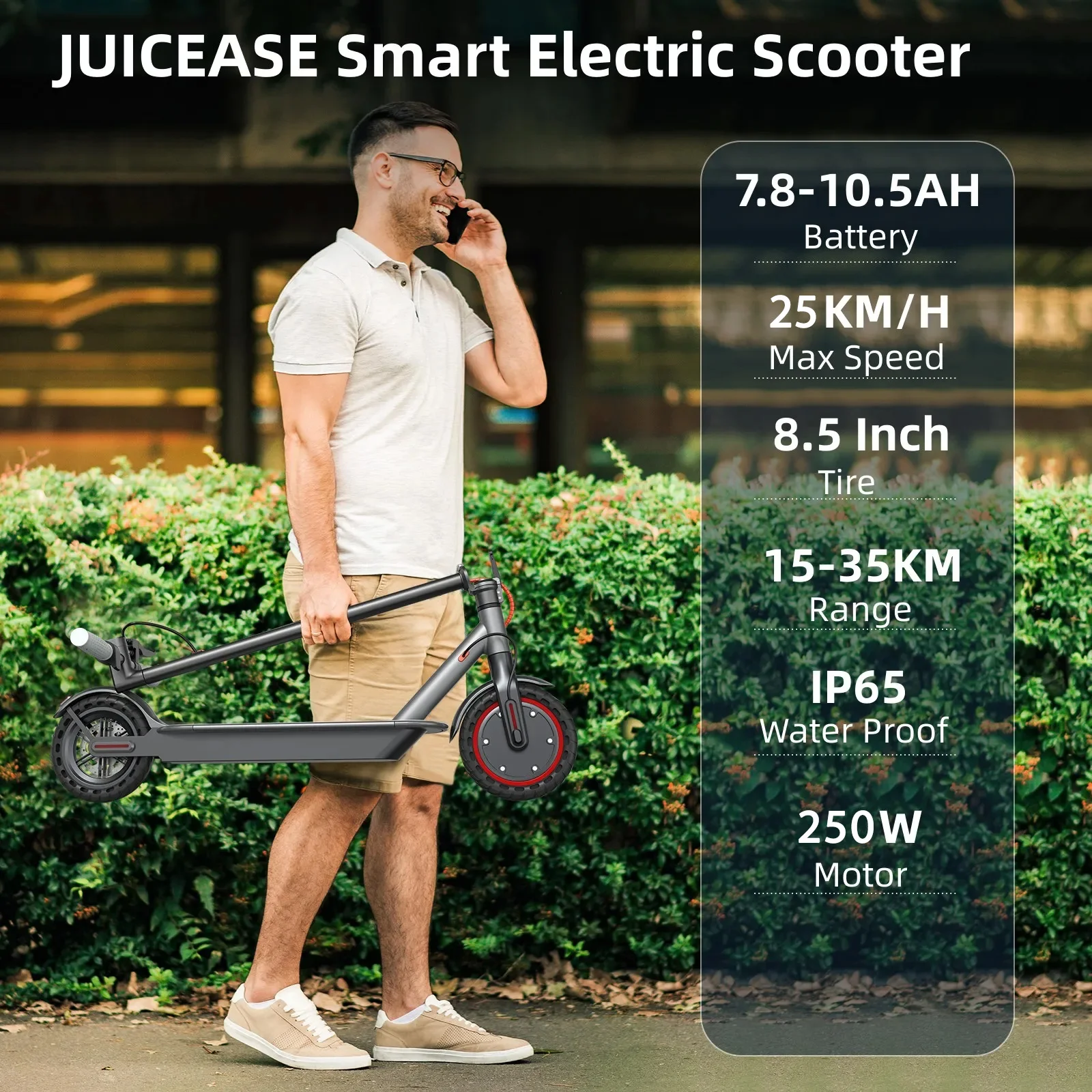 JUICEASE Smart APP Electric Scooter 8.5" Solid Tire 7.8/10.5AH Battery Foldable Electric Kick Scooter 15-35KM Max Range