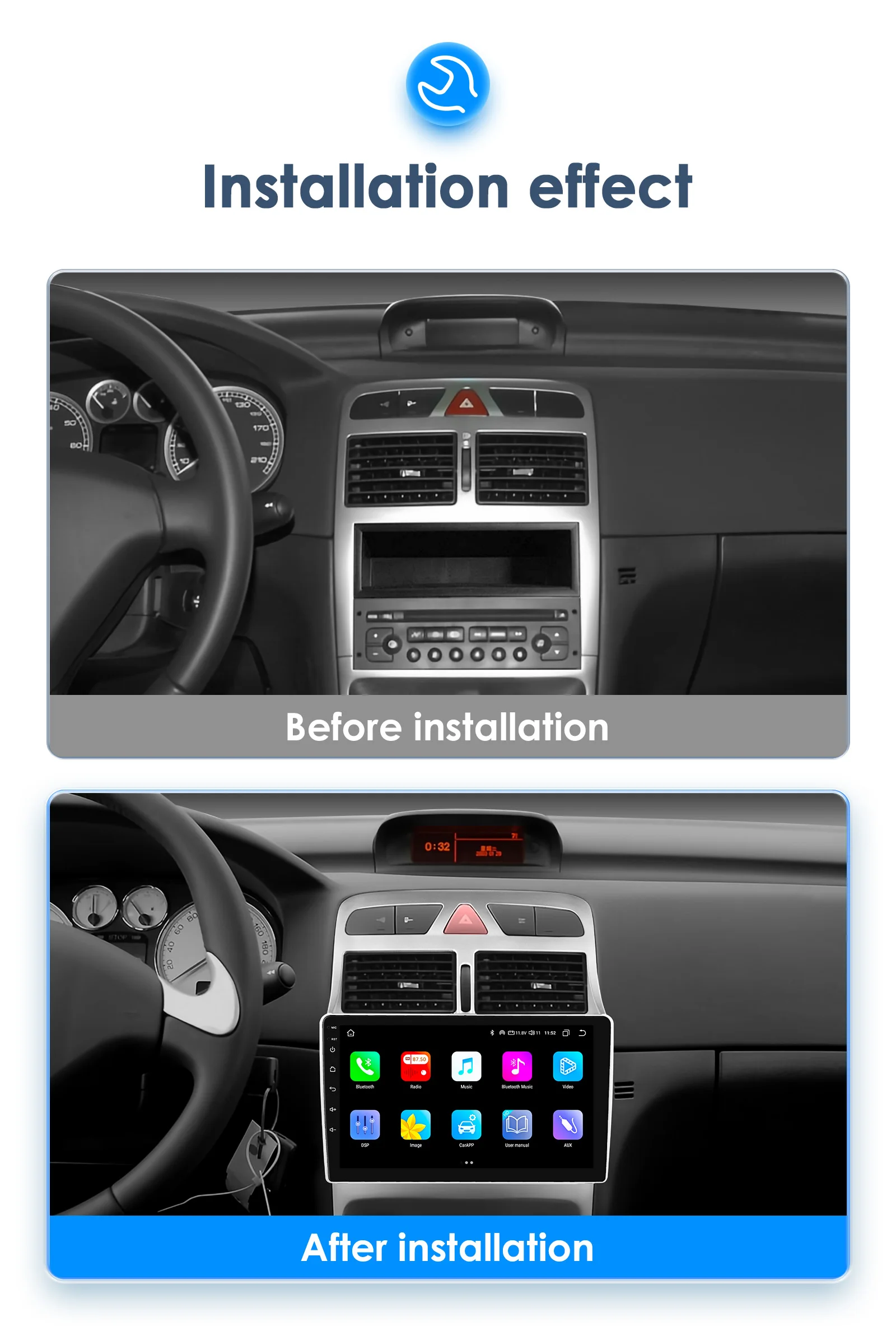 Wireless CarPlay Android Auto Car Radio For Peugeot 307 307CC 307SW 2002-2013 car intelligent systems AI Voice No 2 din 2din DVD