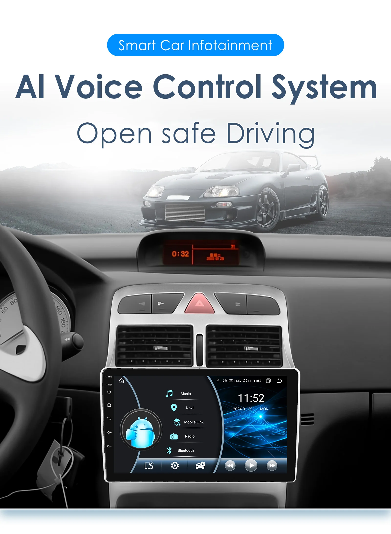 Wireless CarPlay Android Auto Car Radio For Peugeot 307 307CC 307SW 2002-2013 car intelligent systems AI Voice No 2 din 2din DVD