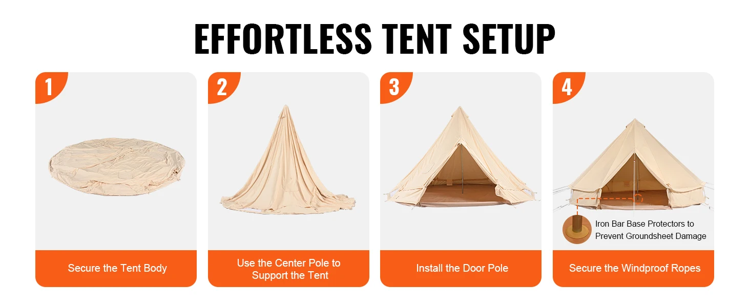 SucceBuy Canvas Bell Tent 4 Seasons 4 m/13.12 ft Yurt Tent Canvas Tent for Camping with Stove Jack Breathable Tent Holds 6People