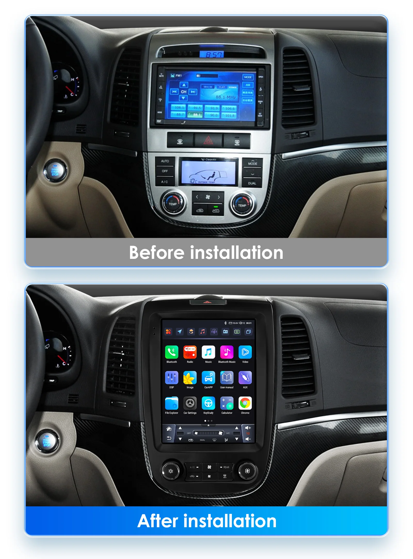 Hizpo For Tesla Style 8Core Car Radio For Hyundai Santa Fe 2 2006-2012 Multimidia Player Navigation GPS 2din Head Unit Carplay