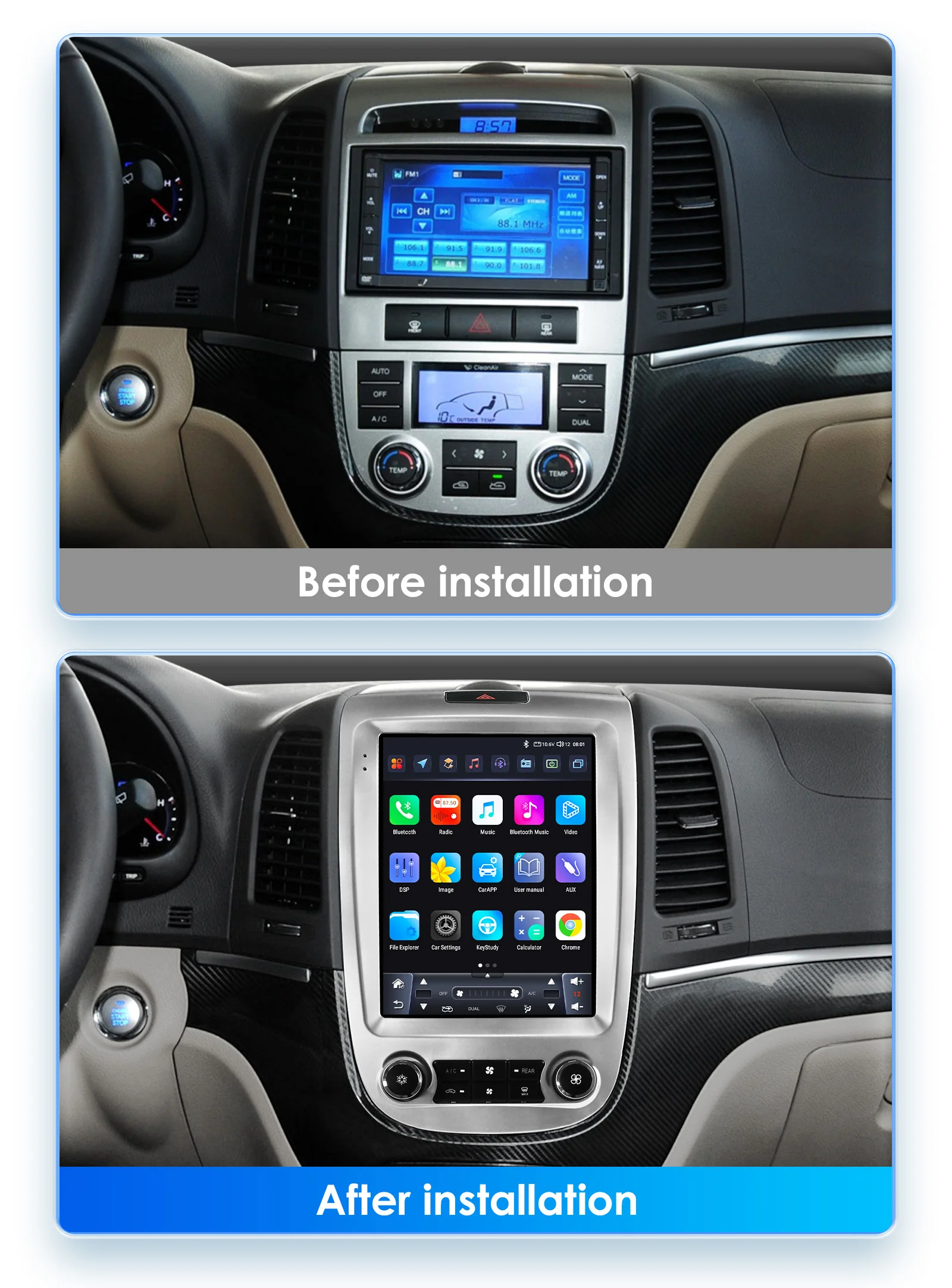 Hizpo For Tesla Style 8Core Car Radio For Hyundai Santa Fe 2 2006-2012 Multimidia Player Navigation GPS 2din Head Unit Carplay