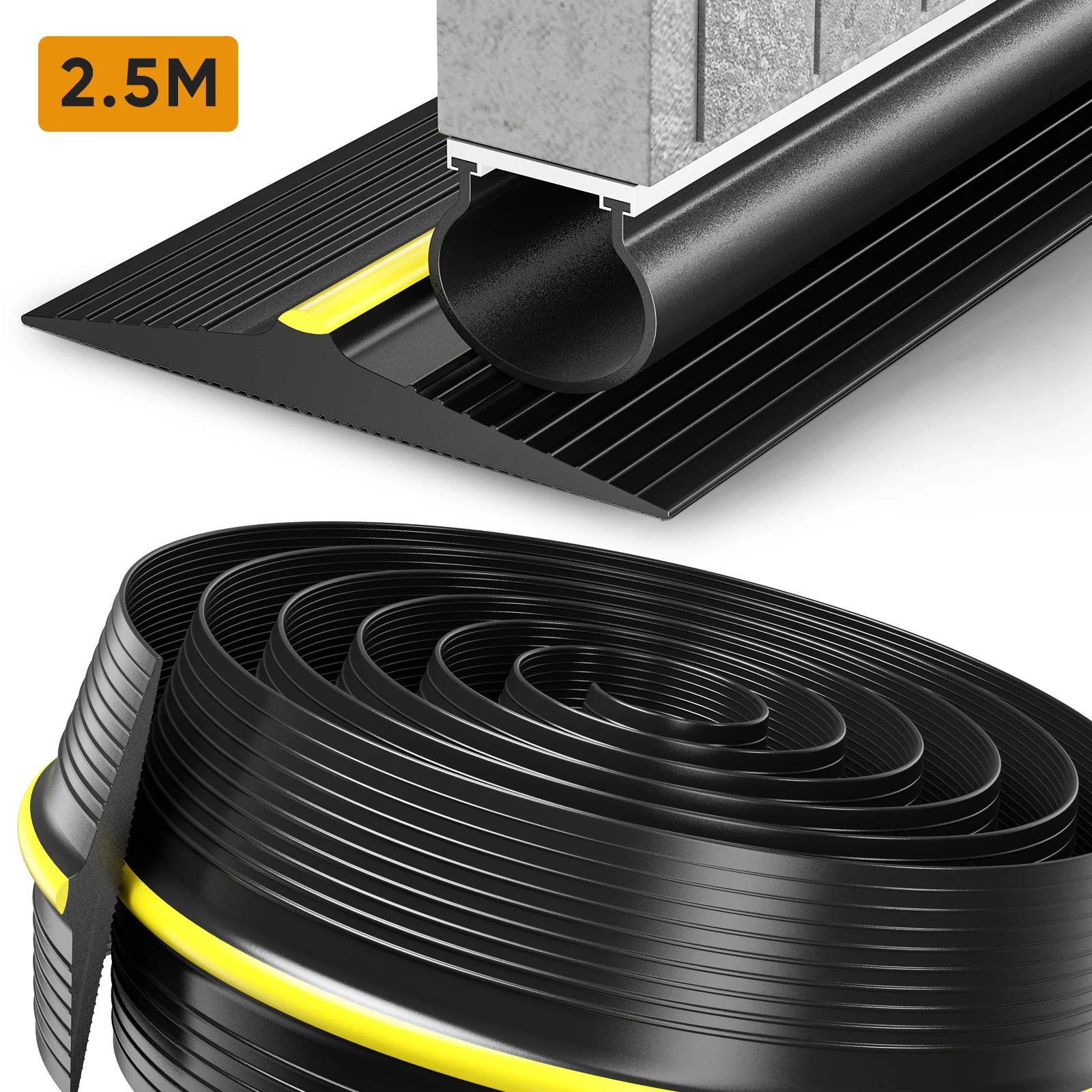 2.5M Garage Door Seal Garage Door Floor Rubber Waterproof Strip Rolling Shutter Door Garage Water Dust Blocking Gap Sealing Strip
