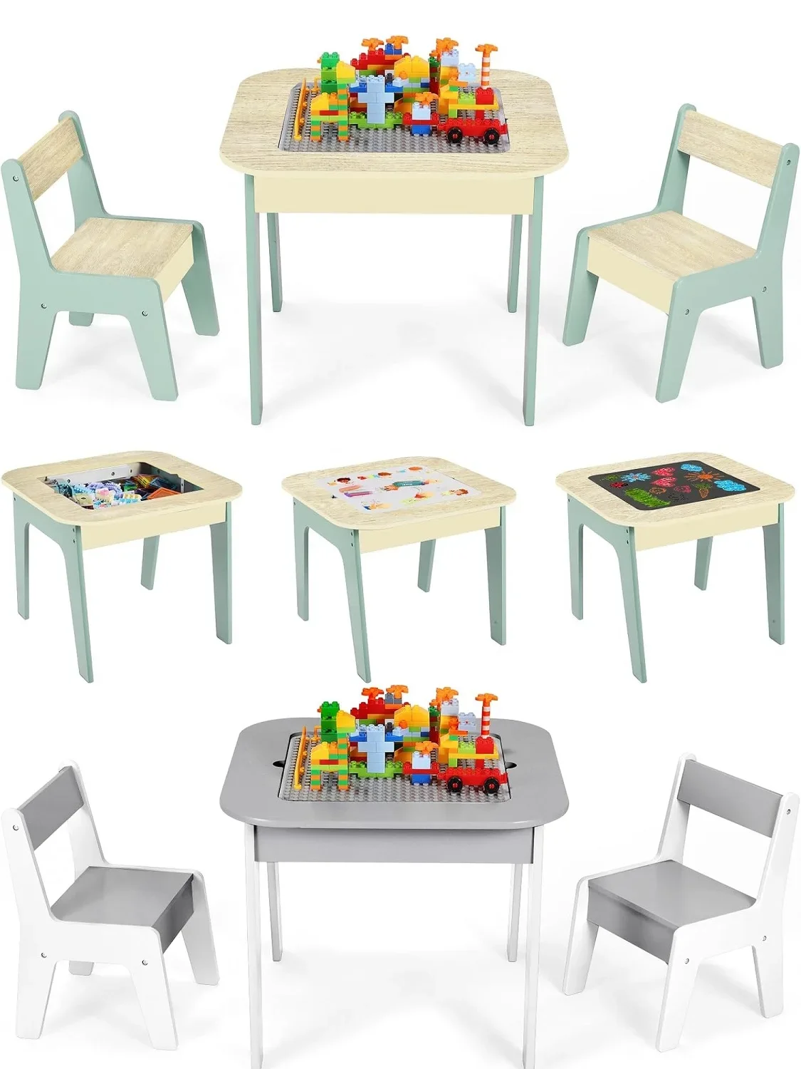 Kids Table and Chair Set,2 in 1 Toddler Desk Building Block Tabletop ,Wooden Activity Table ,Bookshelf,Suitable for Classroom,Ho