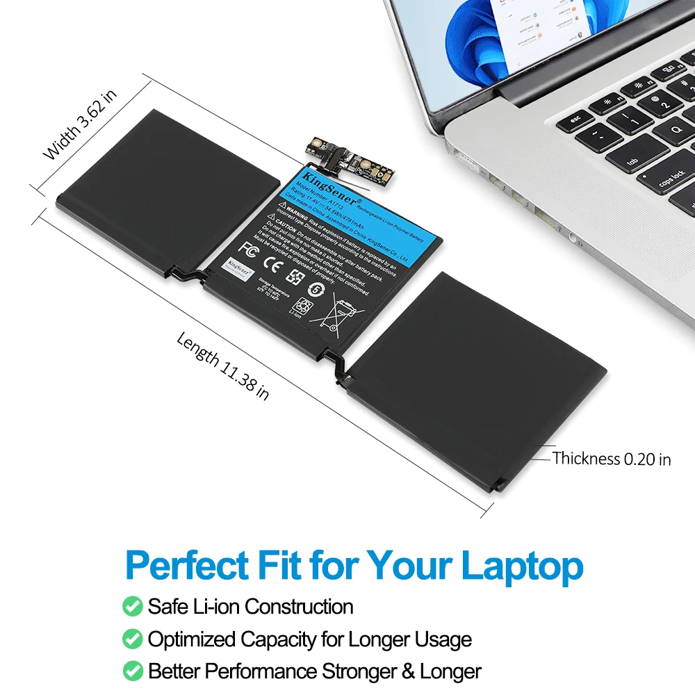 KingSener A1713 Laptop Battery for Apple MacBook Pro 13" A1708 2016 2017 EMC 2978 3164 020-00946 MLL42LL Batteria AKKU 4781mAh Free Tool