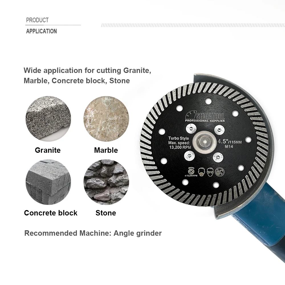 SHDIATOOL 2Pcs Dia125mm Diamond Narrow Turbo Saw Blade M14 Flange Cutting Disc Granite Marble Concrete Stone 5Inch Disc Cutter