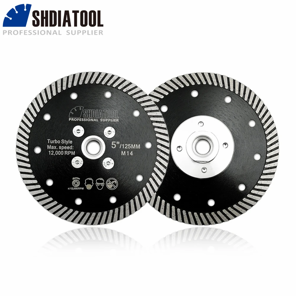 SHDIATOOL 2Pcs Dia125mm Diamond Narrow Turbo Saw Blade M14 Flange Cutting Disc Granite Marble Concrete Stone 5Inch Disc Cutter