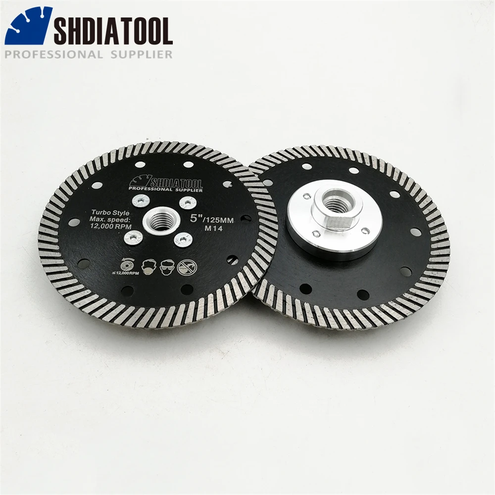SHDIATOOL 2Pcs Dia125mm Diamond Narrow Turbo Saw Blade M14 Flange Cutting Disc Granite Marble Concrete Stone 5Inch Disc Cutter