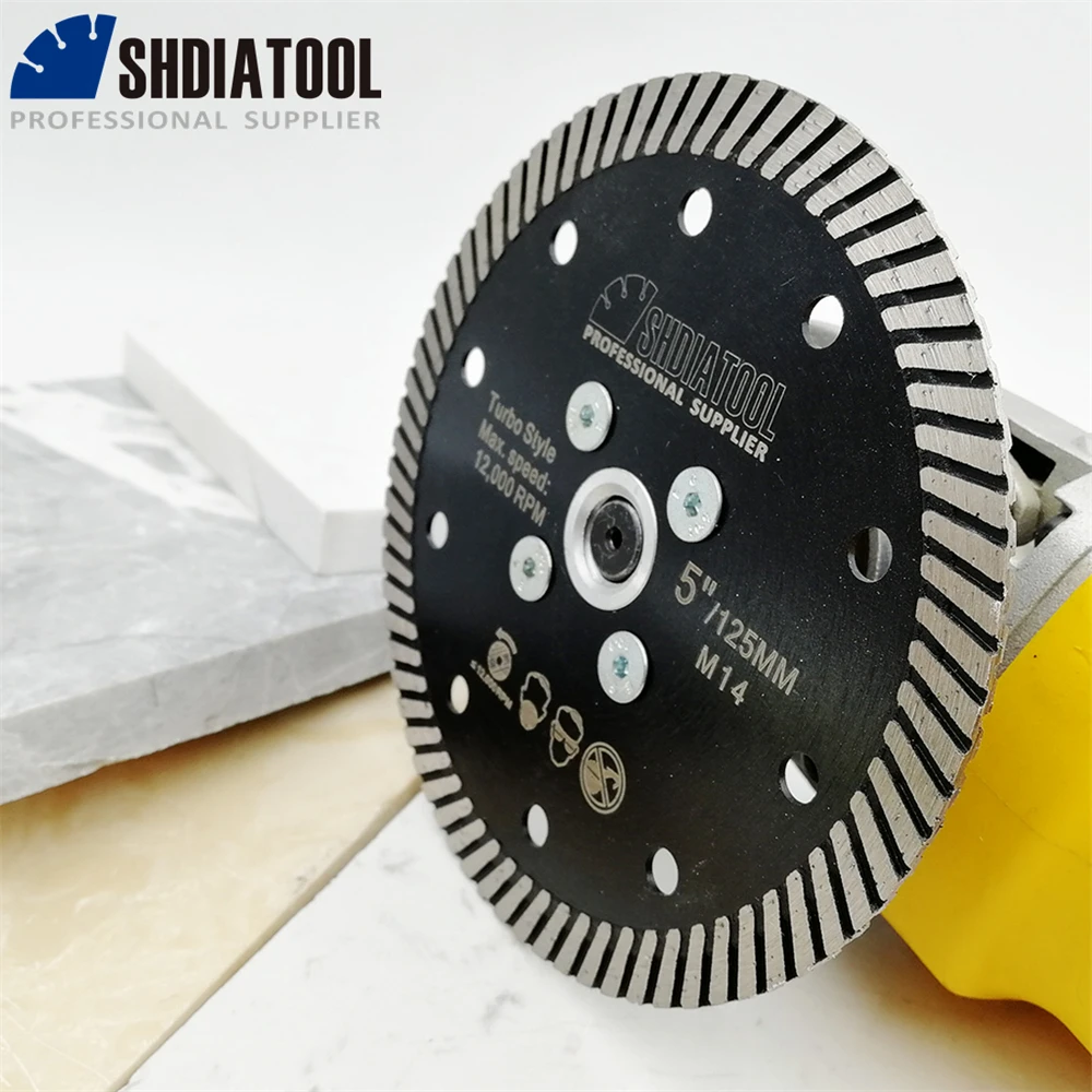 SHDIATOOL 2Pcs Dia125mm Diamond Narrow Turbo Saw Blade M14 Flange Cutting Disc Granite Marble Concrete Stone 5Inch Disc Cutter