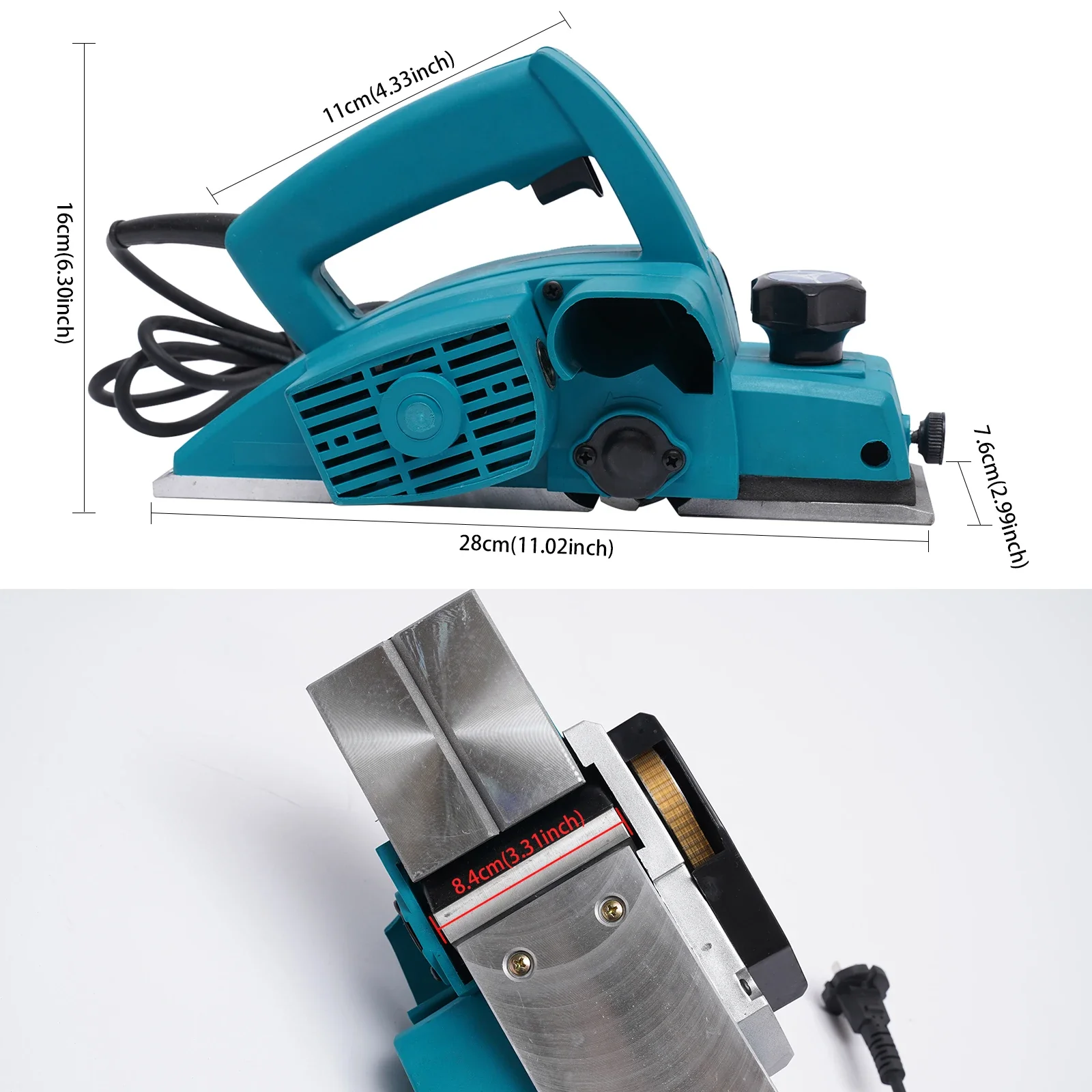 Portable Hand Electric Woodworking Planer 800W Adjustable Cutting Depth Planer with Lock Switch