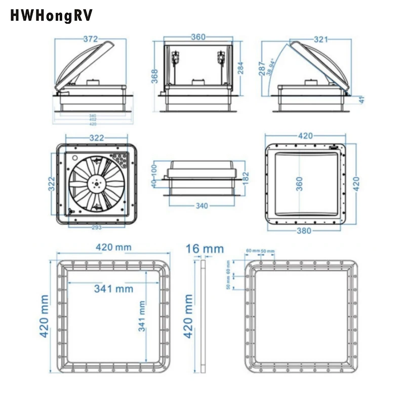 HWHONGRV RV Vent Fan With LED Light,RV Roof Vent Fan 5-Speed-Reversible,RV Bathroom Vent Fan DC 12V for Trailer, Camper, Van