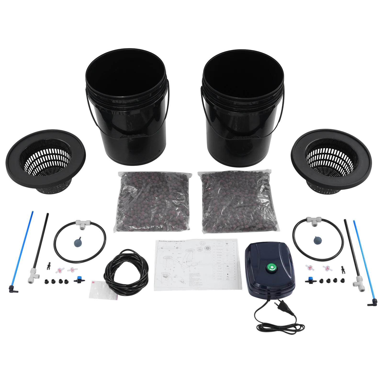 2Pcs Hydroponic System Grow Kit 5 Gallon Deep-water Culture Mechanism with Air Pump Soilless Cultivation for Flowers Vegetables