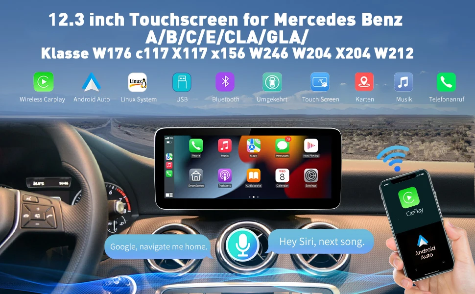 12.3 Car Radio For Mercedes Benz B Class B180 B200 B220 B260 W245 W246 CarPlay Android Auto Multimedia Player Touch Screen