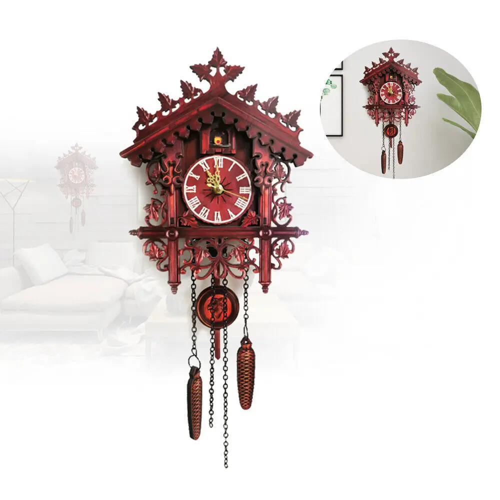 Vintage Antique Wall Clock with Cuckoo Clock and Wooden Pendulum, Decorat Wall Clock