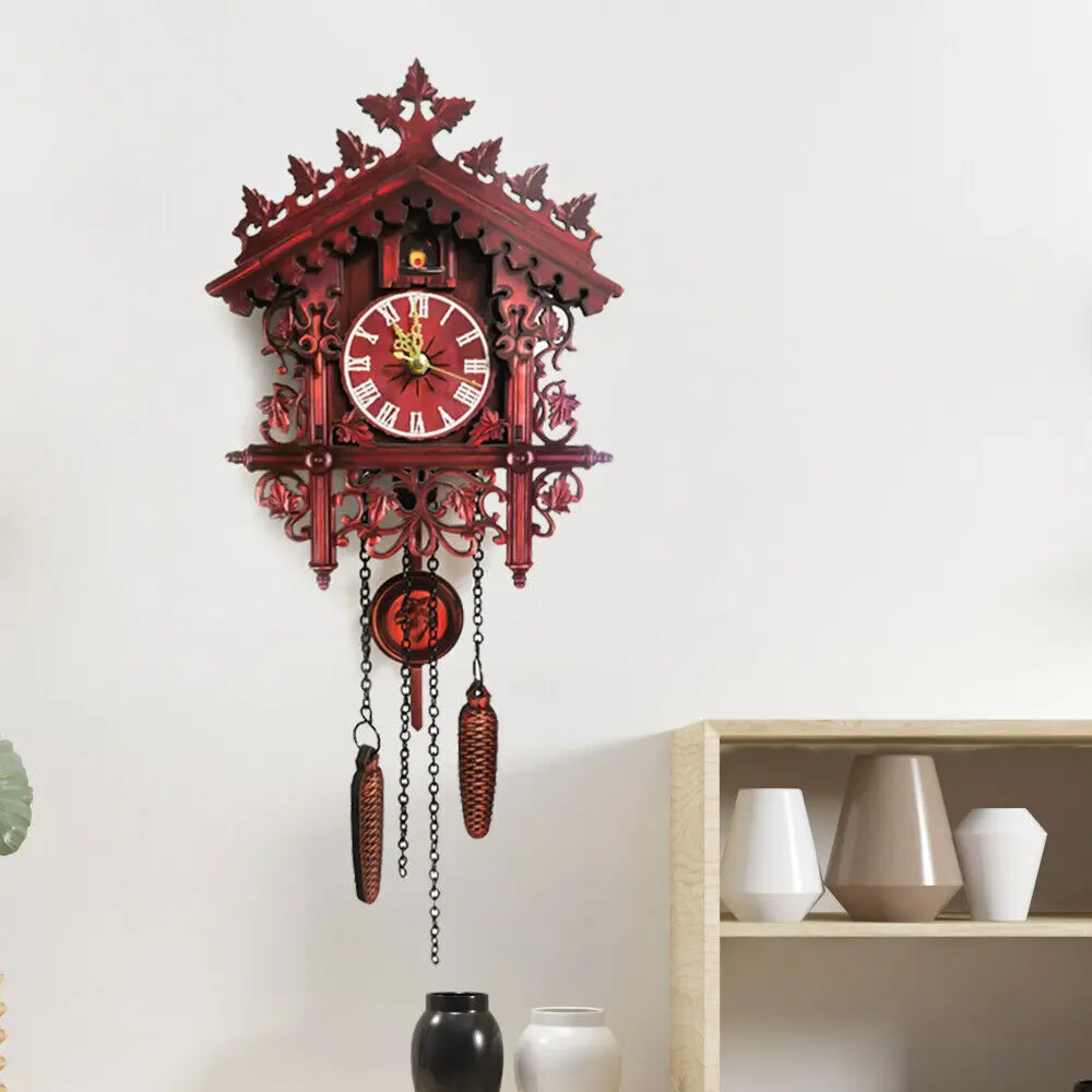 Vintage Antique Wall Clock with Cuckoo Clock and Wooden Pendulum, Decorat Wall Clock