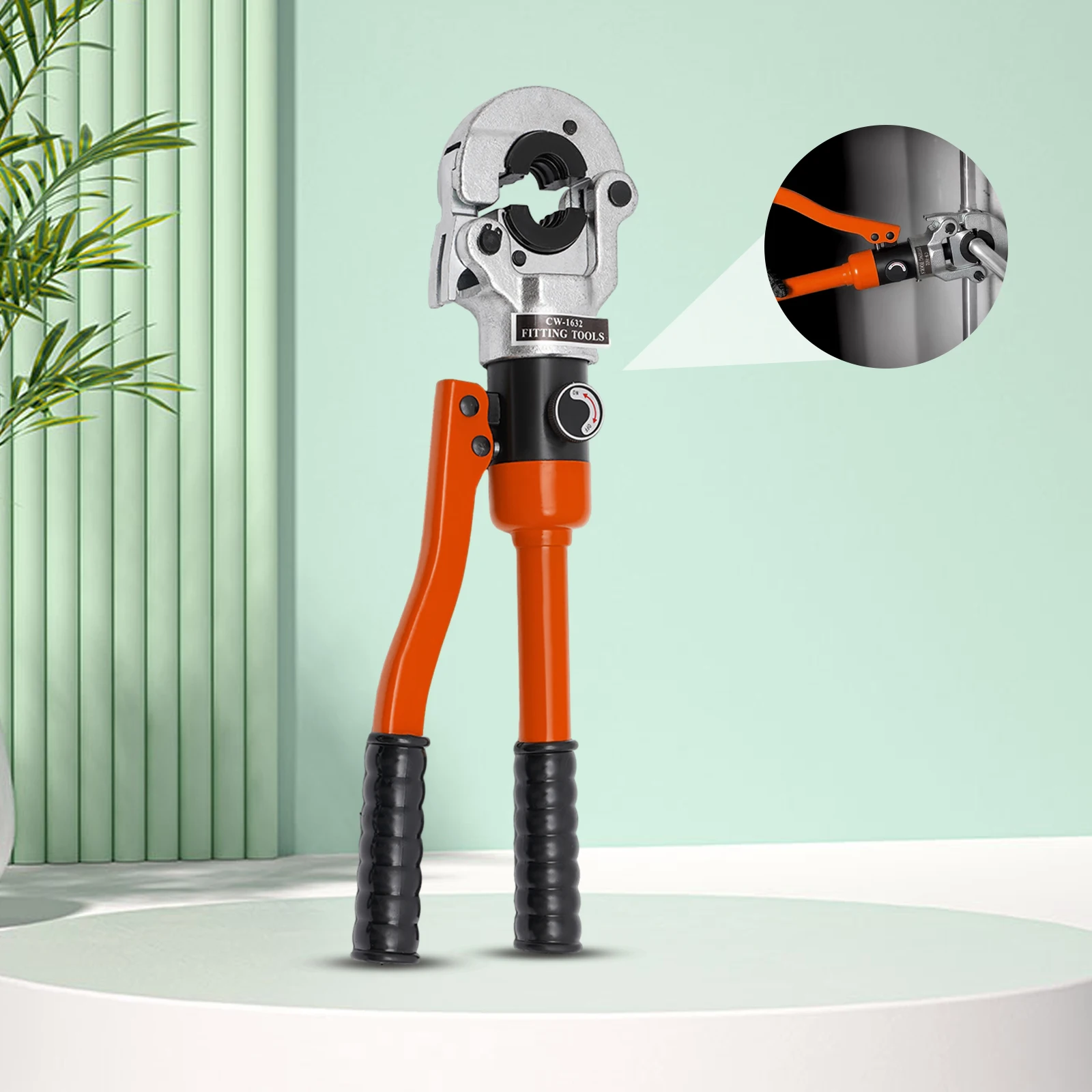8T 360° Rotatable Head Hydraulic Copper Pipe Crimping Tool Pliers CW-1632 V Set -5 dies -12, 15, 18, 22, 28