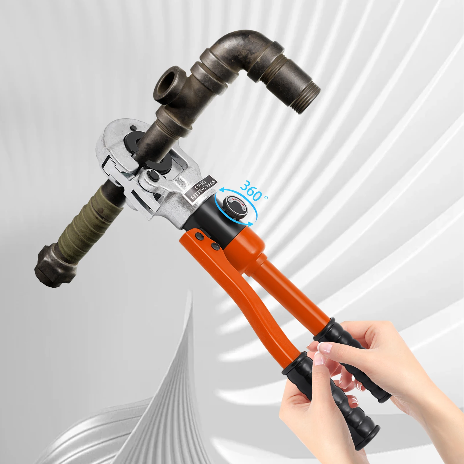 8T 360° Rotatable Head Hydraulic Copper Pipe Crimping Tool Pliers CW-1632 V Set -5 dies -12, 15, 18, 22, 28