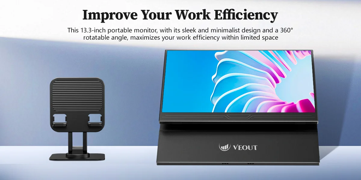 VEOUT 13.3inch Small Portable Monitor for Laptop, IPS 1080P USB HDMI Travel External Second Screen for Mac Phone PS5 Xbox Switch