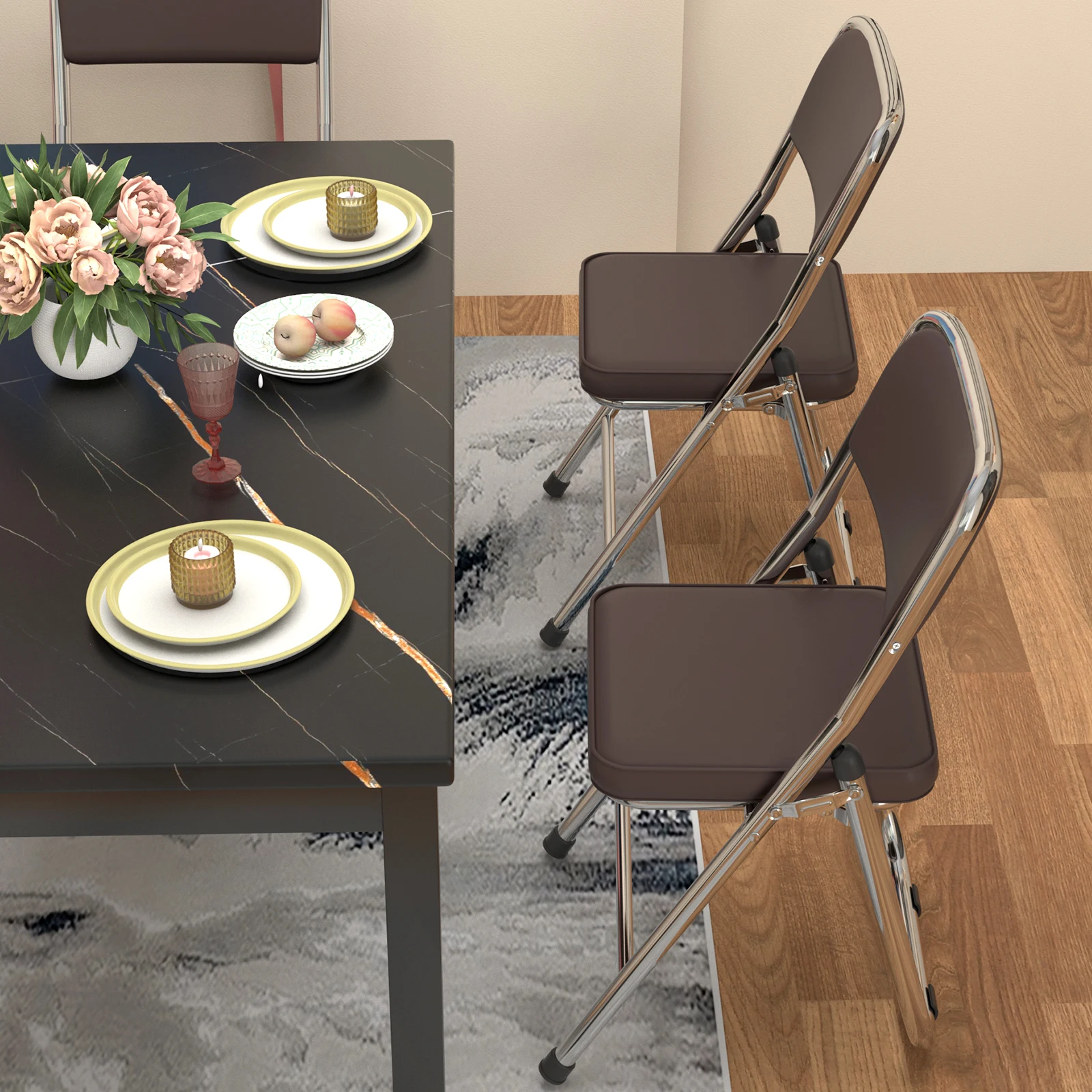 2 Piece Dining Chair, Conference Chair, Made of Comfortable PU Leather and Steel Frame, Sturdy Folding Chair