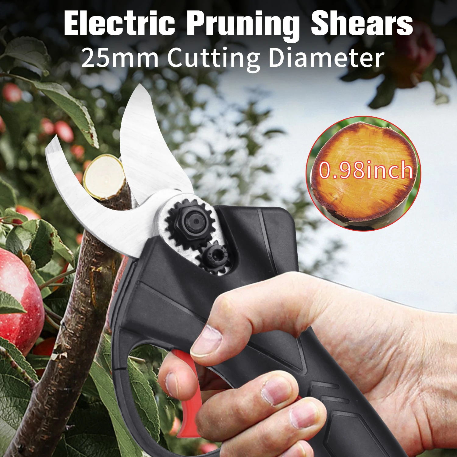 25mm Brush Motor Cordless Electric Pruner Pruning Shears Fruit Tree Bonsai Pruning Branches Cutter Power Tool Rechargeable