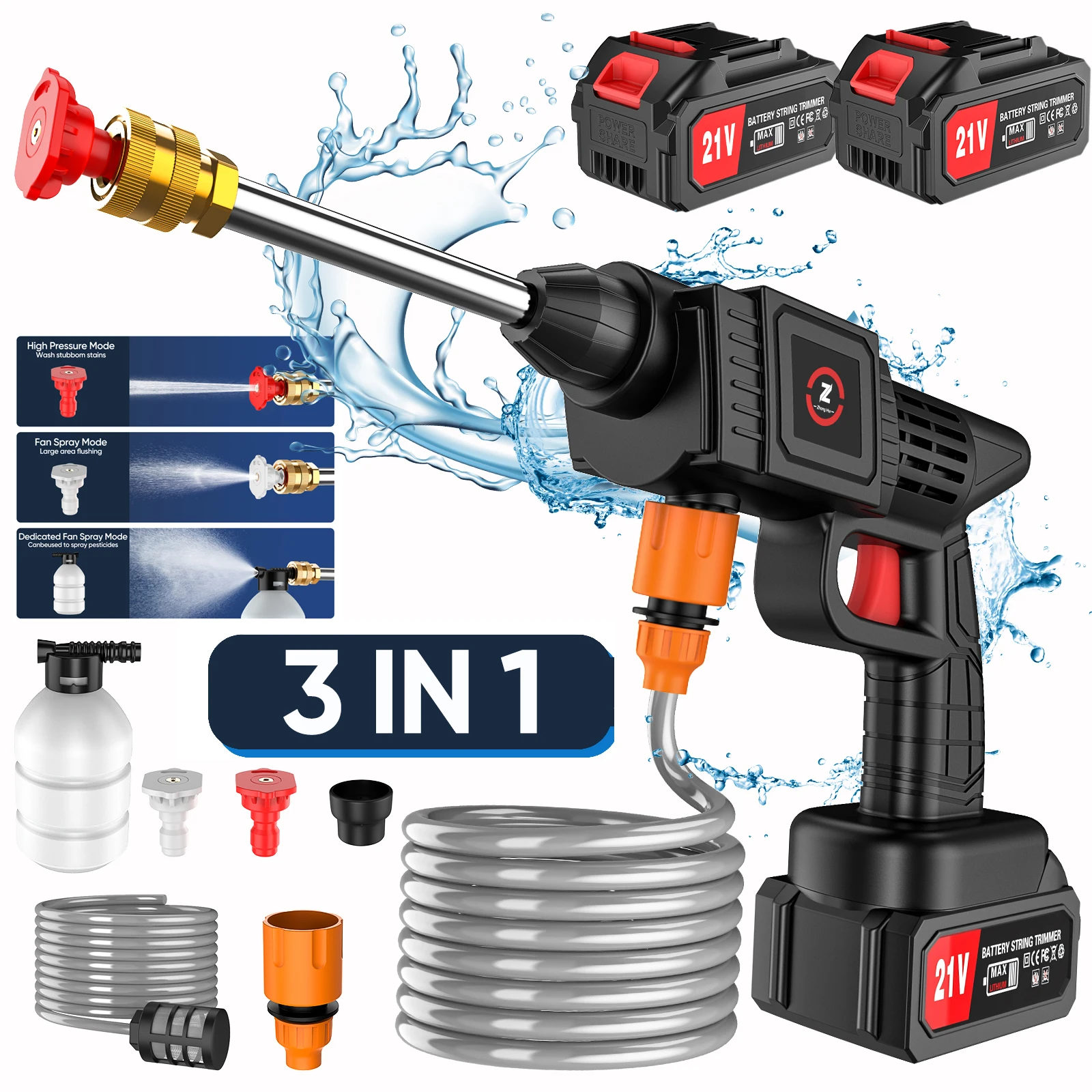 Cordless High Pressure Water Gun for Cleaning Car Wash Machine Garden Watering Water Gun Power Tool for Makita 18V Battery