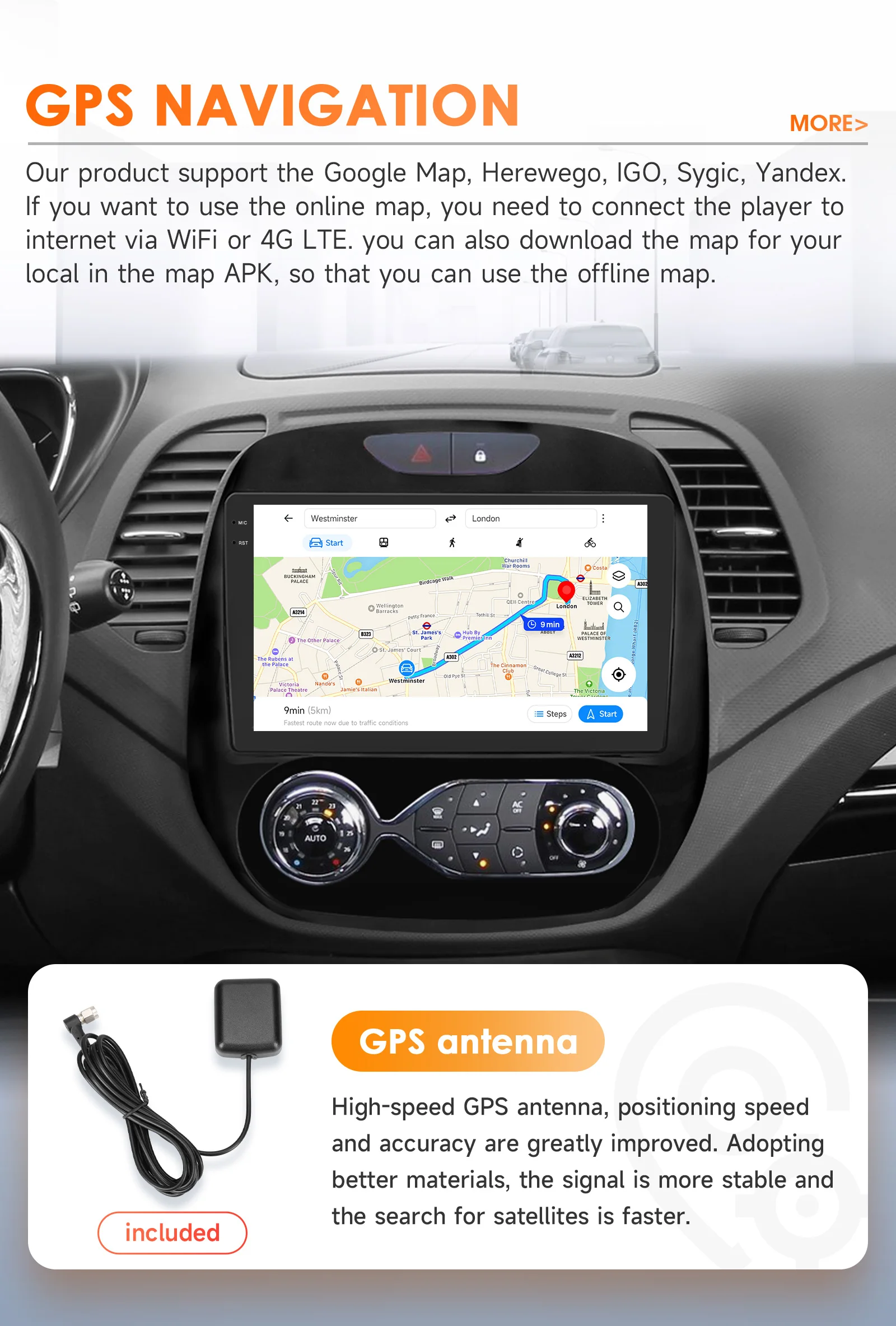 9" Hizpo CarPlay Android Auto Car Radio for Renault Kaptur Captur 2016 - 2019 Snapdragon 6115 4G BT RDS DSP GPS Navi 360°CAM