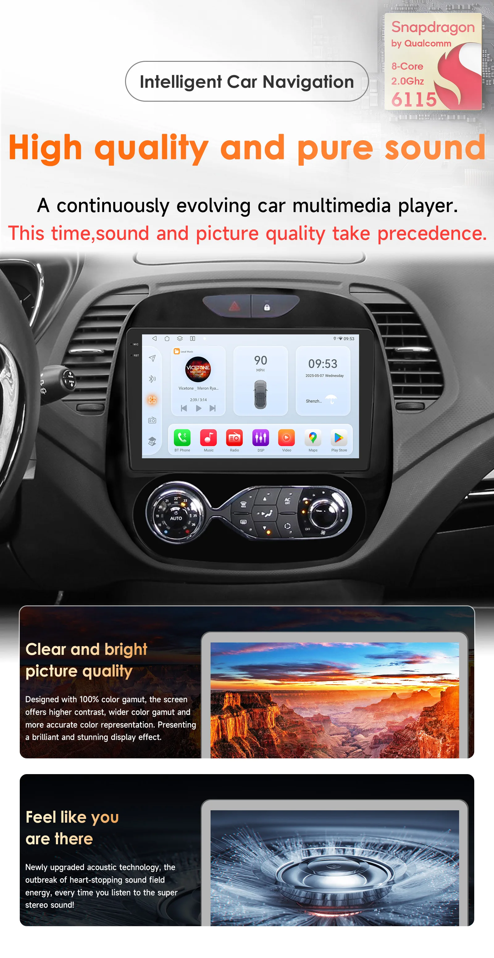 9" Hizpo CarPlay Android Auto Car Radio for Renault Kaptur Captur 2016 - 2019 Snapdragon 6115 4G BT RDS DSP GPS Navi 360°CAM