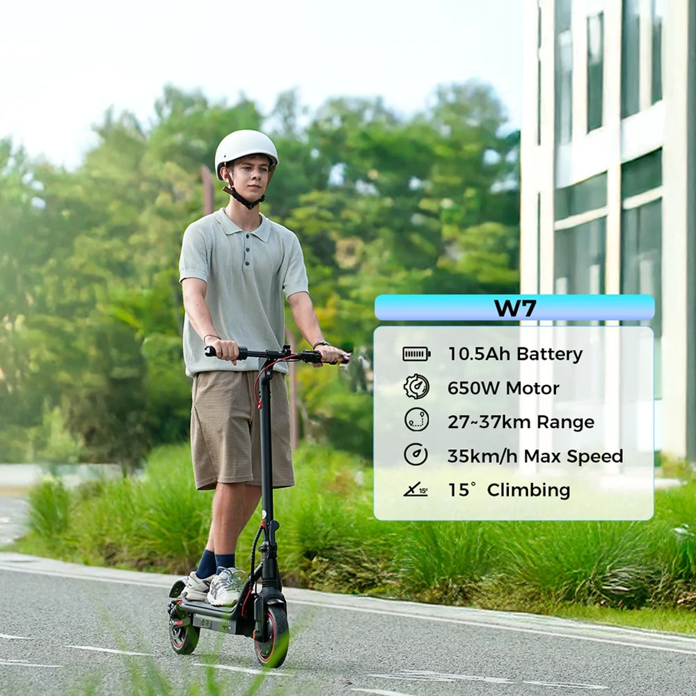 W7 Electric Scooter 8.5 inch 36V 10.5Ah 25-35km Range Dual Suspension Side Lights App Control 35km/h Speed Electric Scooters