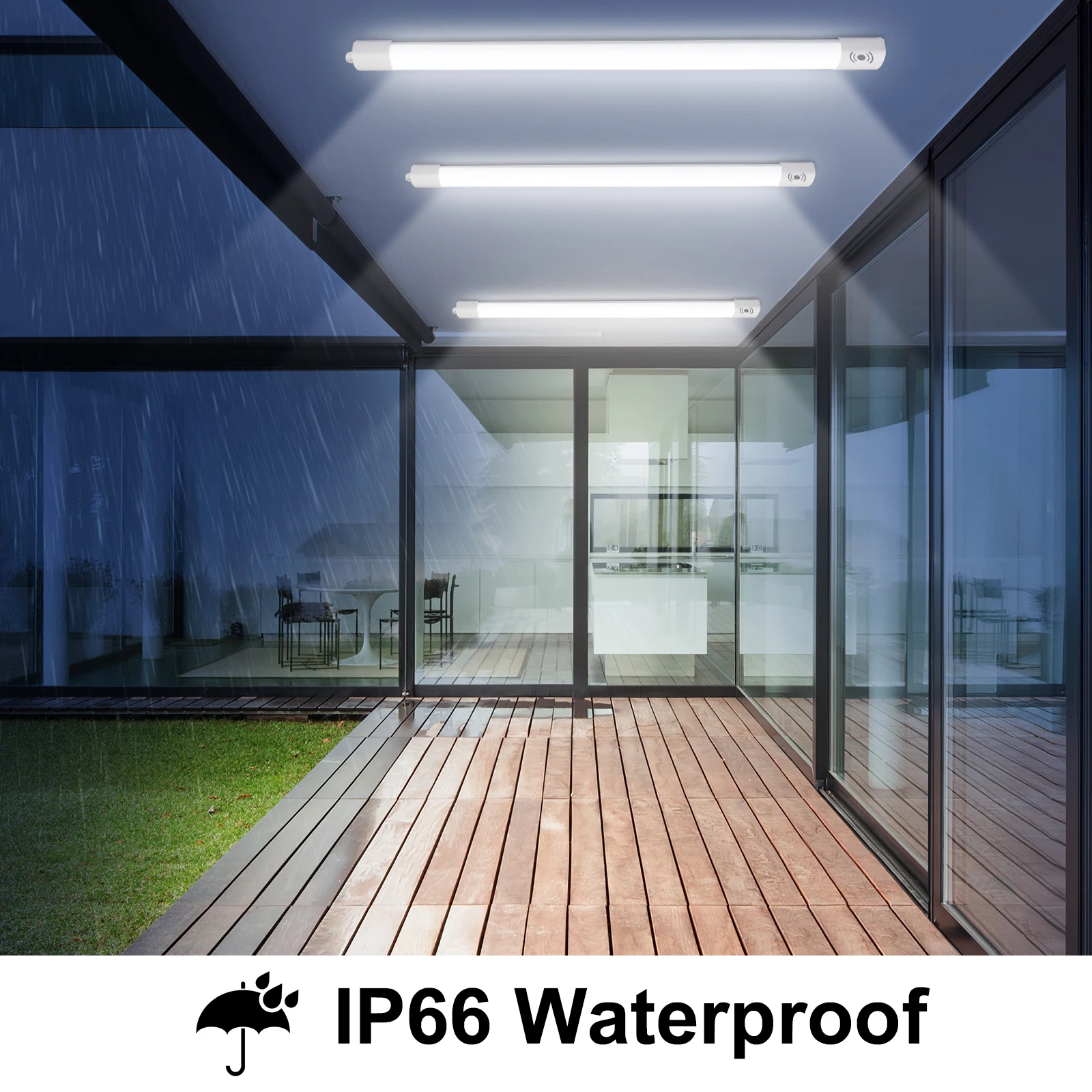 2PCS 90CM 30W LED Waterproof Batten Light with Motion Sensor, 3300LM, 4000K Neutral White, IP66 for Outdoor/Indoor Use