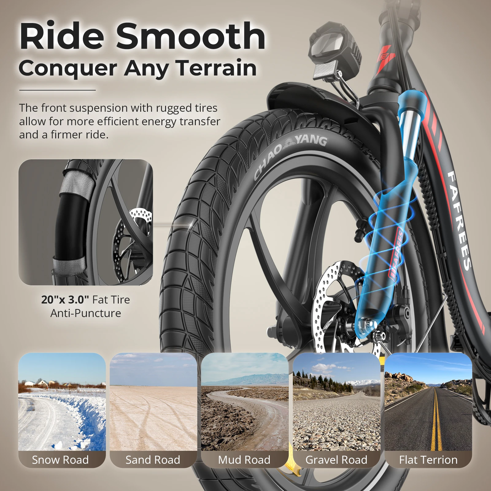 Fafrees F20+ Folding Electric Bicycle 20 X 3.0 Inch MTB E-bike for Adults, 36V 20Ah Removable Battery, 75-100km Range