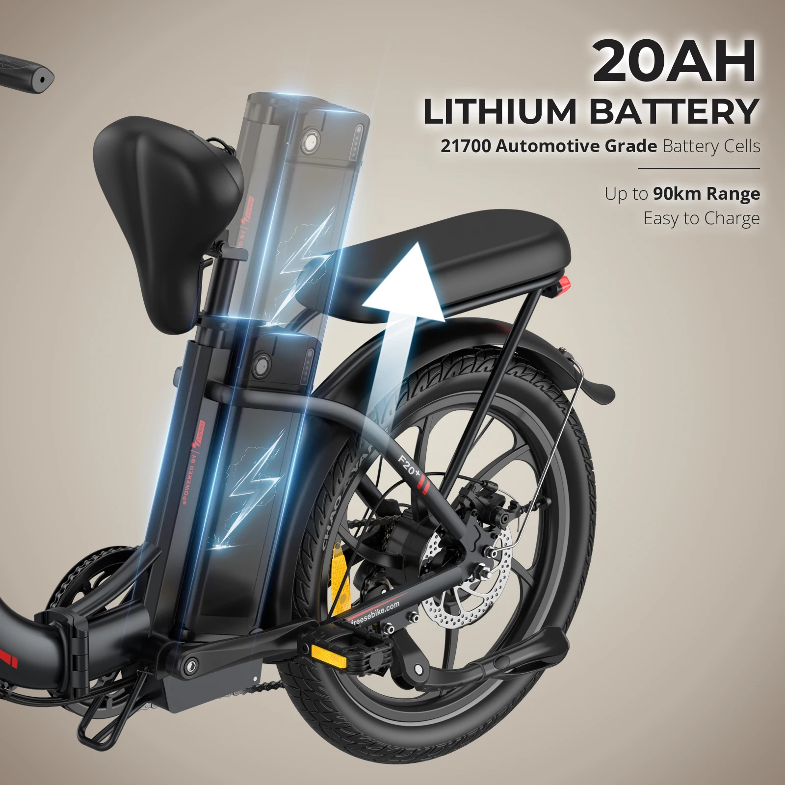 Fafrees F20+ Folding Electric Bicycle 20 X 3.0 Inch MTB E-bike for Adults, 36V 20Ah Removable Battery, 75-100km Range