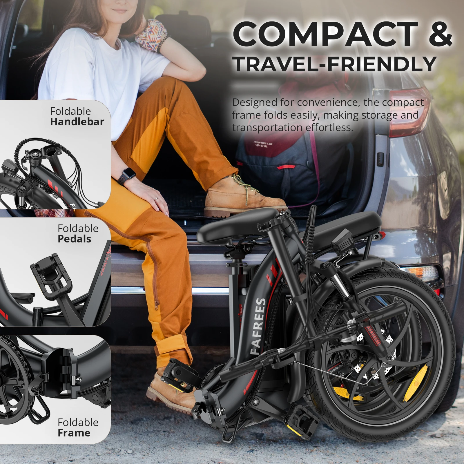 Fafrees F20+ Folding Electric Bicycle 20 X 3.0 Inch MTB E-bike for Adults, 36V 20Ah Removable Battery, 75-100km Range