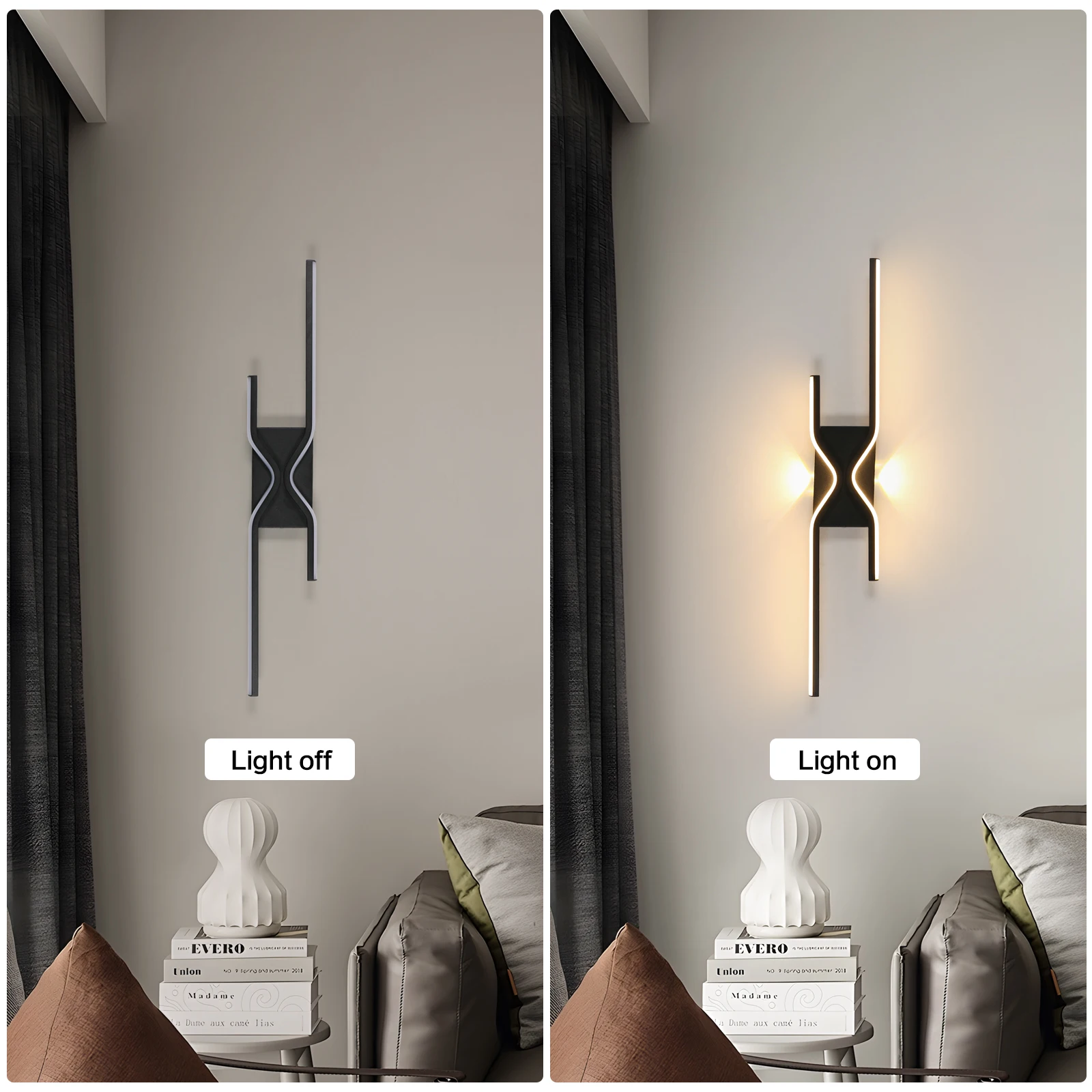 LED Indoor Wall Lights 25W Wall Sconce Lamp Modern Black LED Wall Lamp for Bedroom Living Room Hallway Staircase Vanity, 3000K W