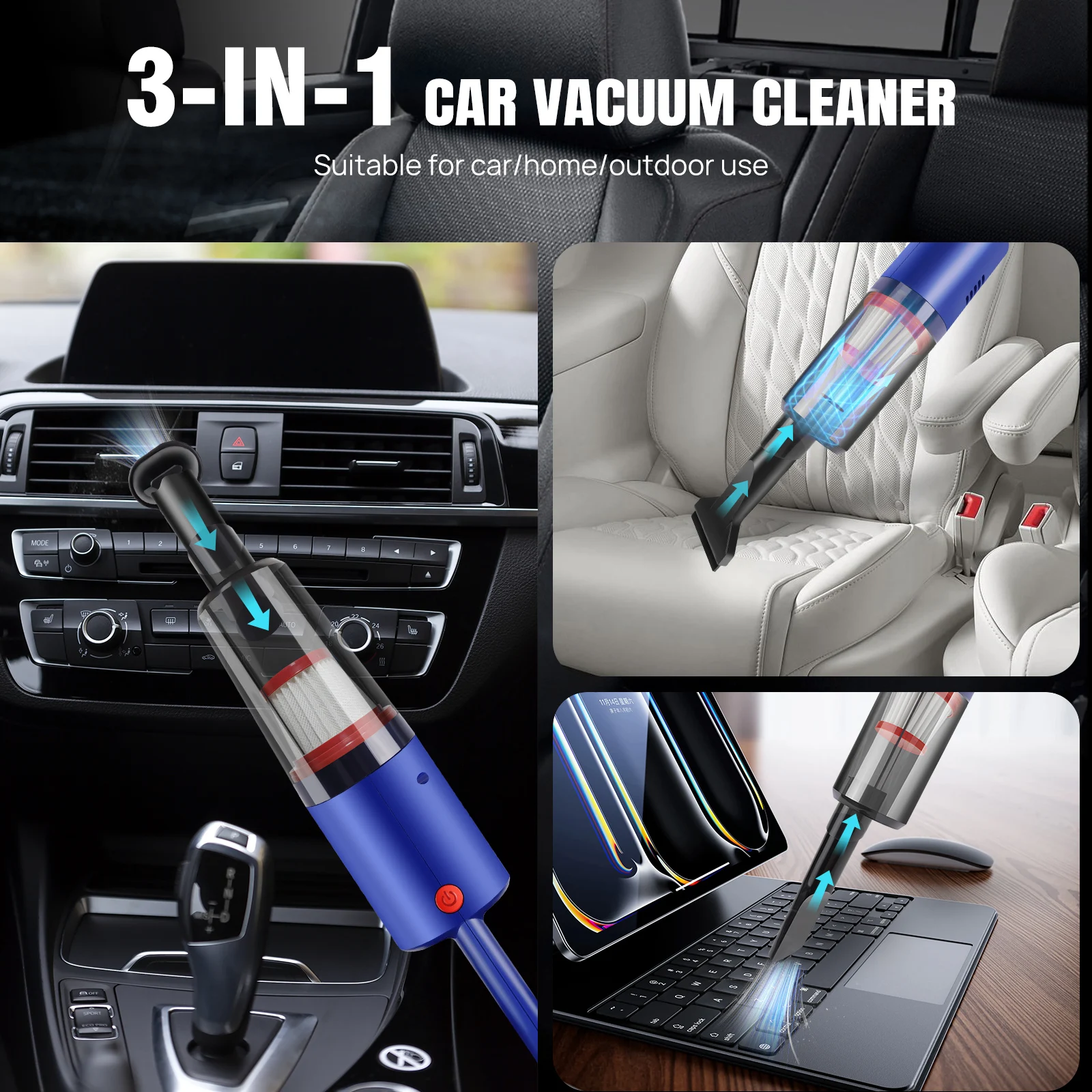 50W Cordless Car Vacuum Cleaner Handheld, 6200Pa Suction, Lightweight 0.7kg, 2.6Ah Battery, Reusable Hepa Filter, Charging Cable