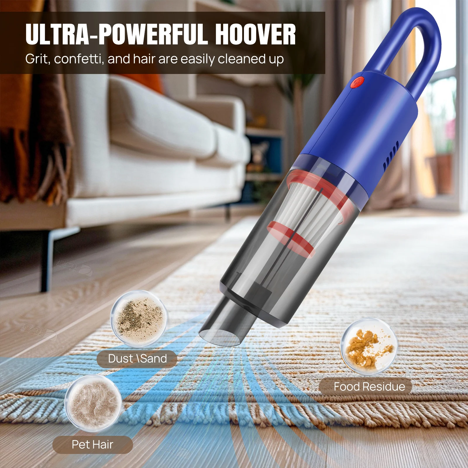 50W Cordless Car Vacuum Cleaner Handheld, 6200Pa Suction, Lightweight 0.7kg, 2.6Ah Battery, Reusable Hepa Filter, Charging Cable