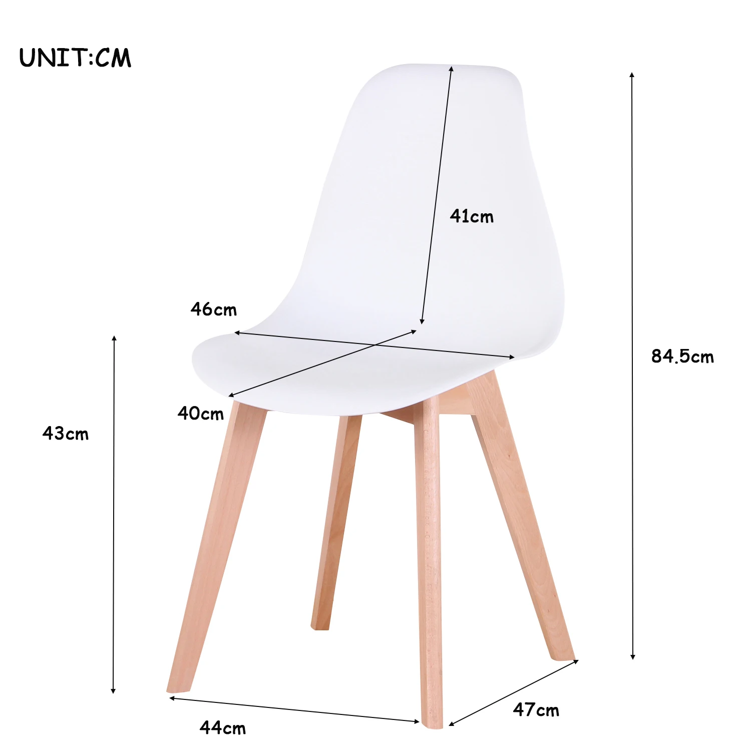 EGOONM Set of 4 Nordic Medieval Dining Chairs with Solid Wood Legs For Living Room Dining Room Bedroom Study (White/Black/Gray)