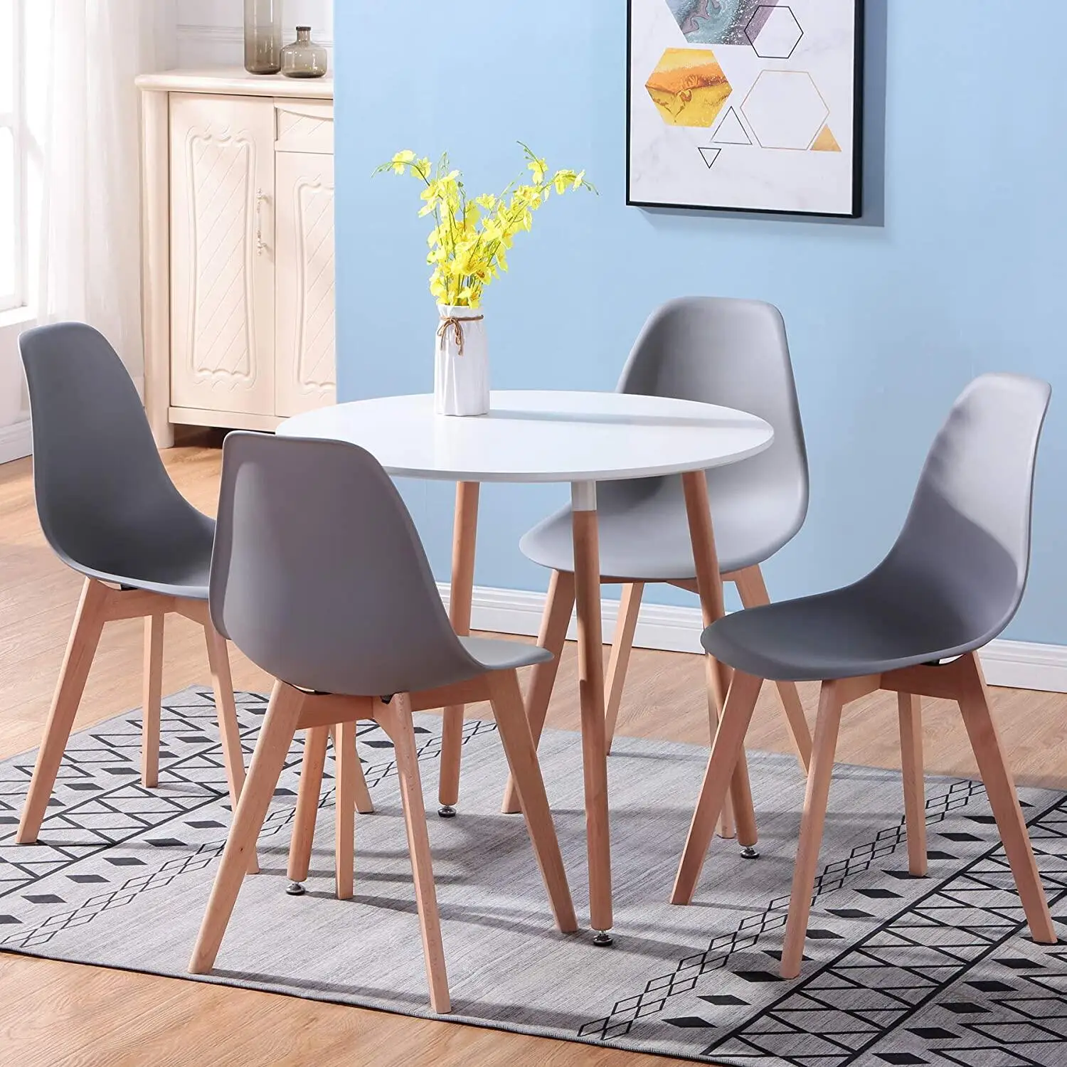 EGOONM Set of 4 Nordic Medieval Dining Chairs with Solid Wood Legs For Living Room Dining Room Bedroom Study (White/Black/Gray)