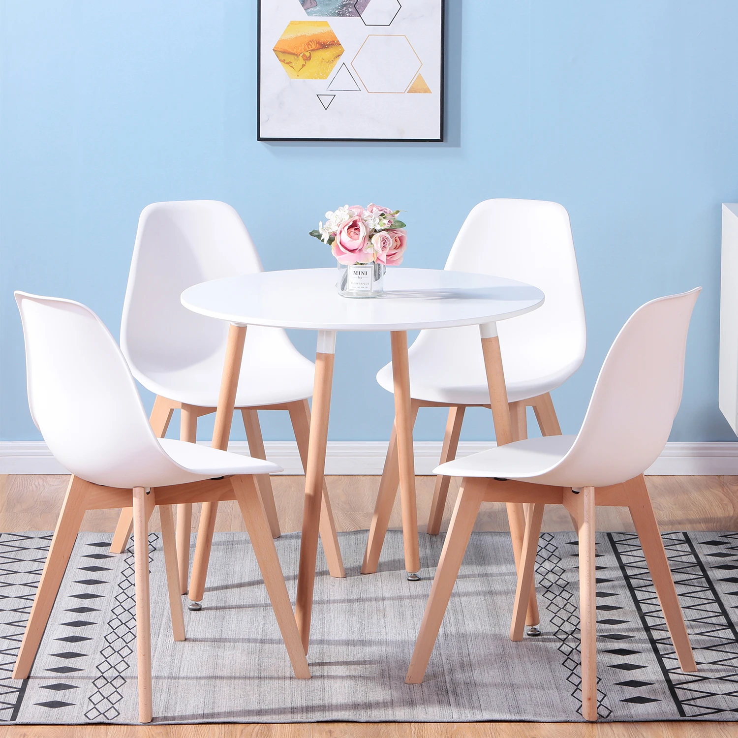 EGOONM Set of 4 Nordic Medieval Dining Chairs with Solid Wood Legs For Living Room Dining Room Bedroom Study (White/Black/Gray)