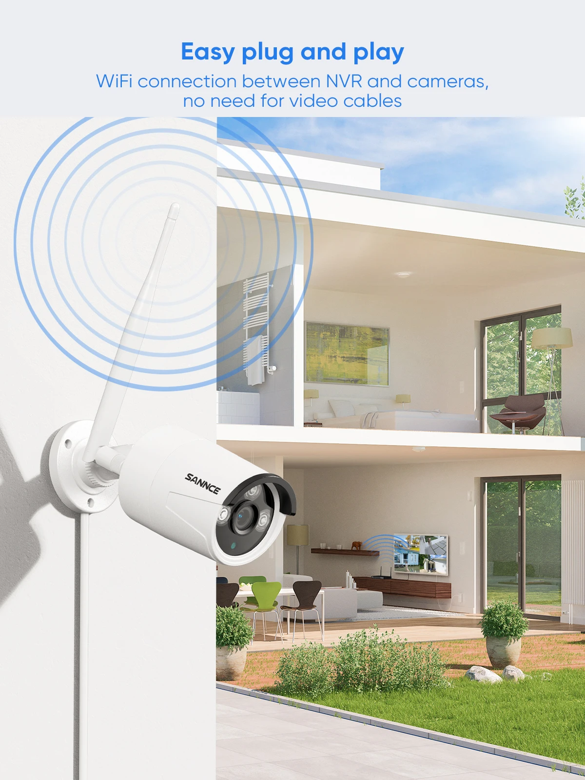 SANNCE 6PCS 5MP Wifi Camera IP Outdoor 10CH NVR Two-way Audio Wireless Audio Video Security Surveillance Kit Cameras