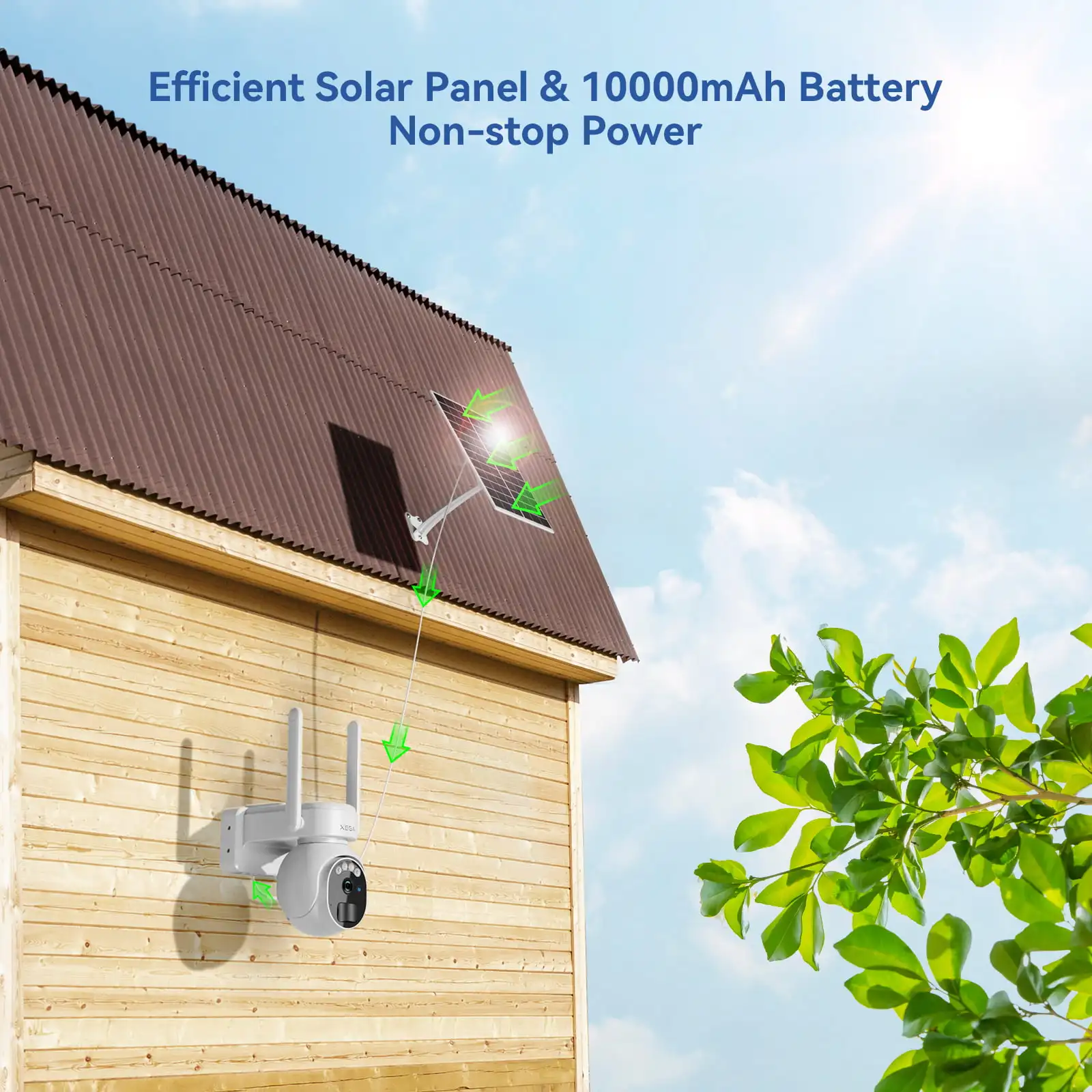 XEGA 4G LTE Security Camera No Wi-Fi With SIM Card Solar Outdoor Wireless 2K HD Solar Powered 10000mAh Outdoor Human Detection Color Night Vision 2-Way Talk Waterproof