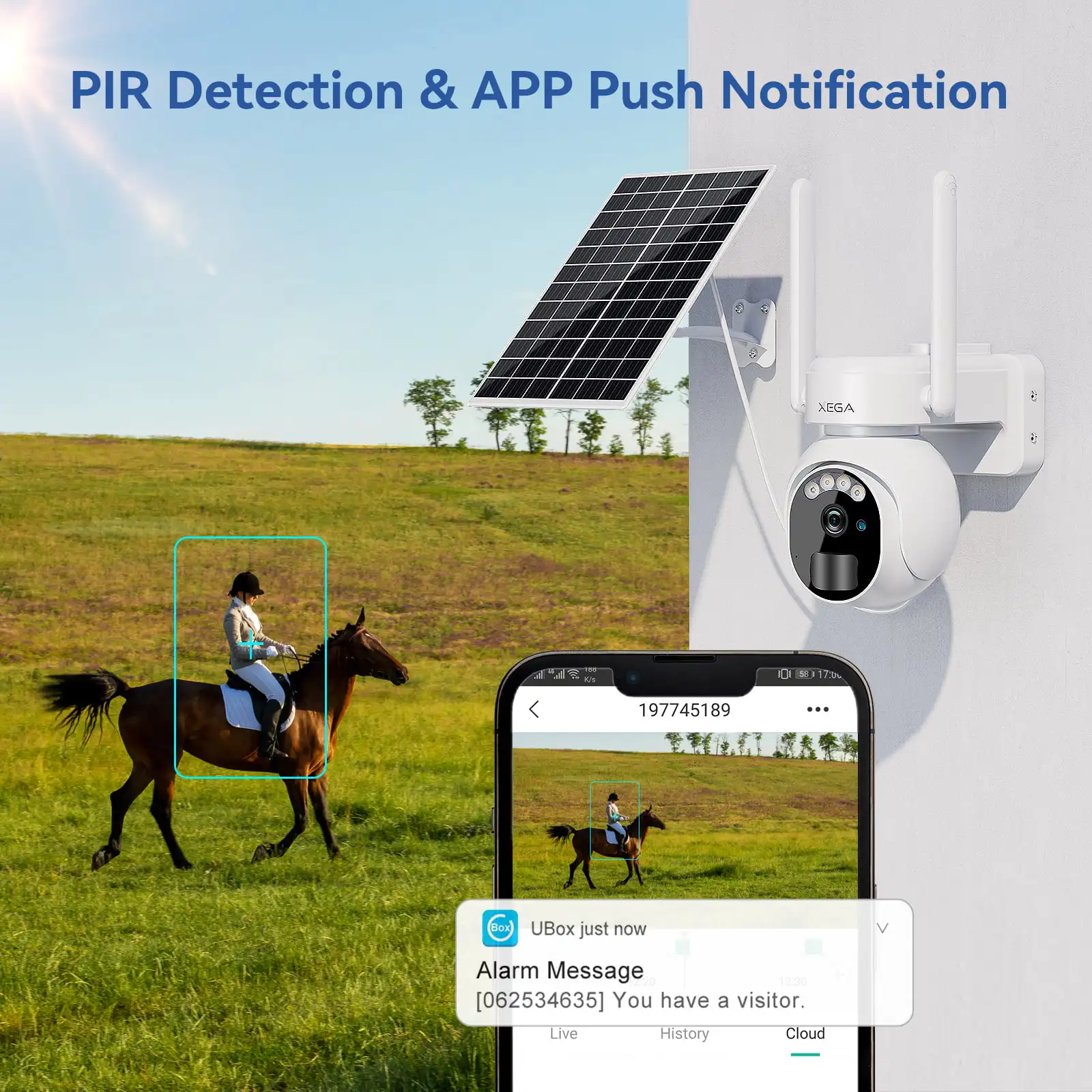 XEGA 4G LTE Security Camera No Wi-Fi With SIM Card Solar Outdoor Wireless 2K HD Solar Powered 10000mAh Outdoor Human Detection Color Night Vision 2-Way Talk Waterproof