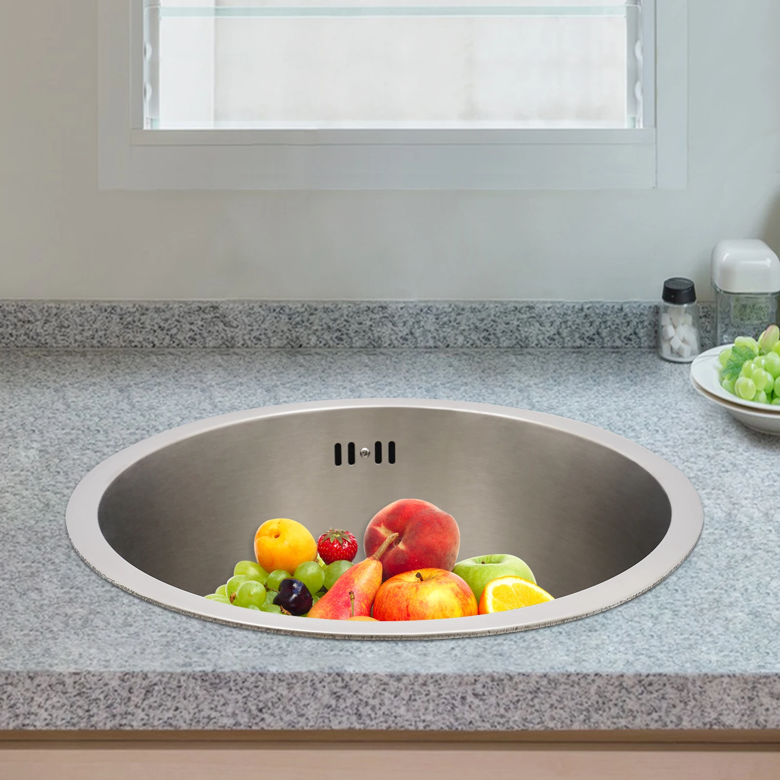 304 Stainless Steel Round Kitchen Sink 36cm with Drain Pipe Bar Mini Small Round Single Bowl Basin for Homes/Bars/Hotels