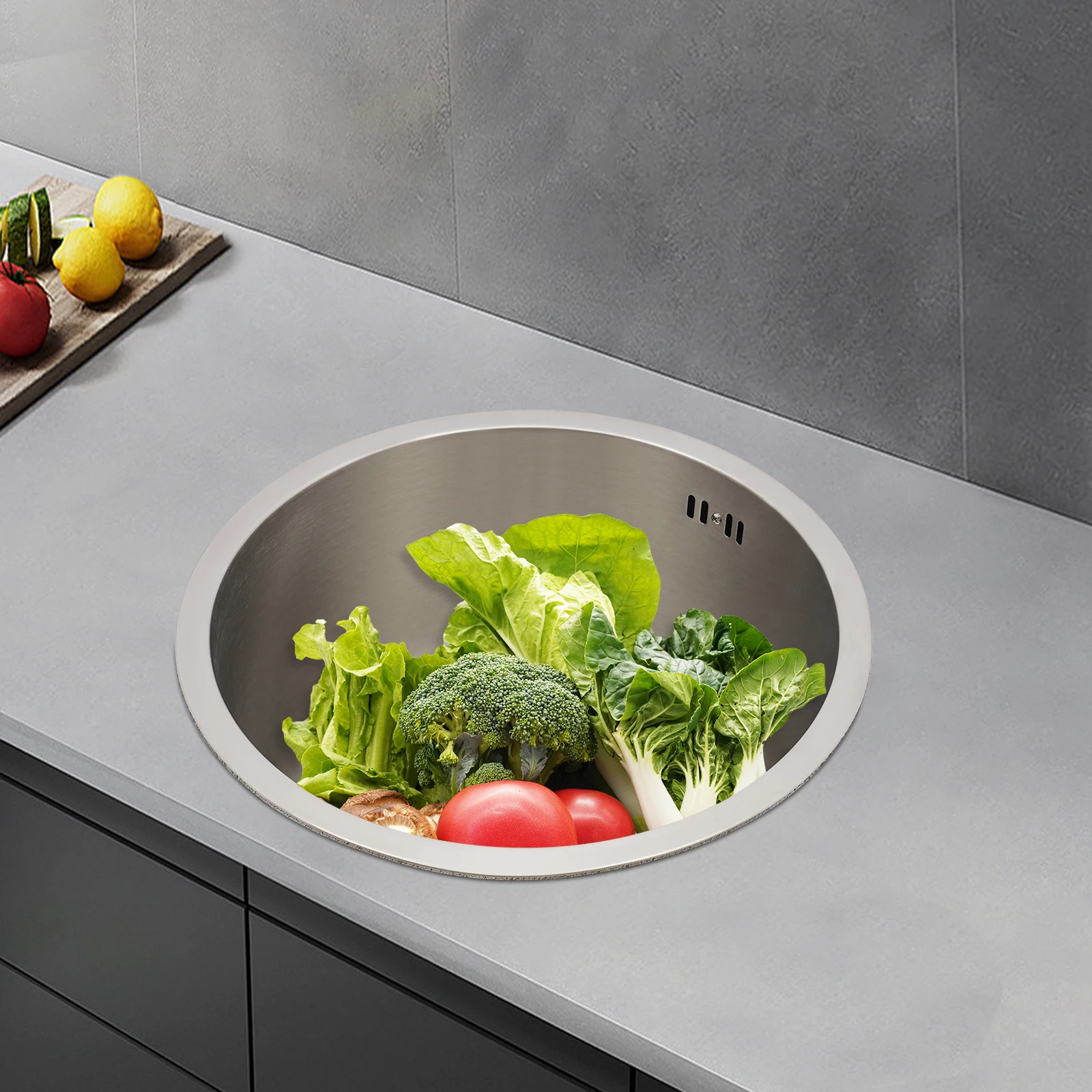 304 Stainless Steel Round Kitchen Sink 36cm with Drain Pipe Bar Mini Small Round Single Bowl Basin for Homes/Bars/Hotels